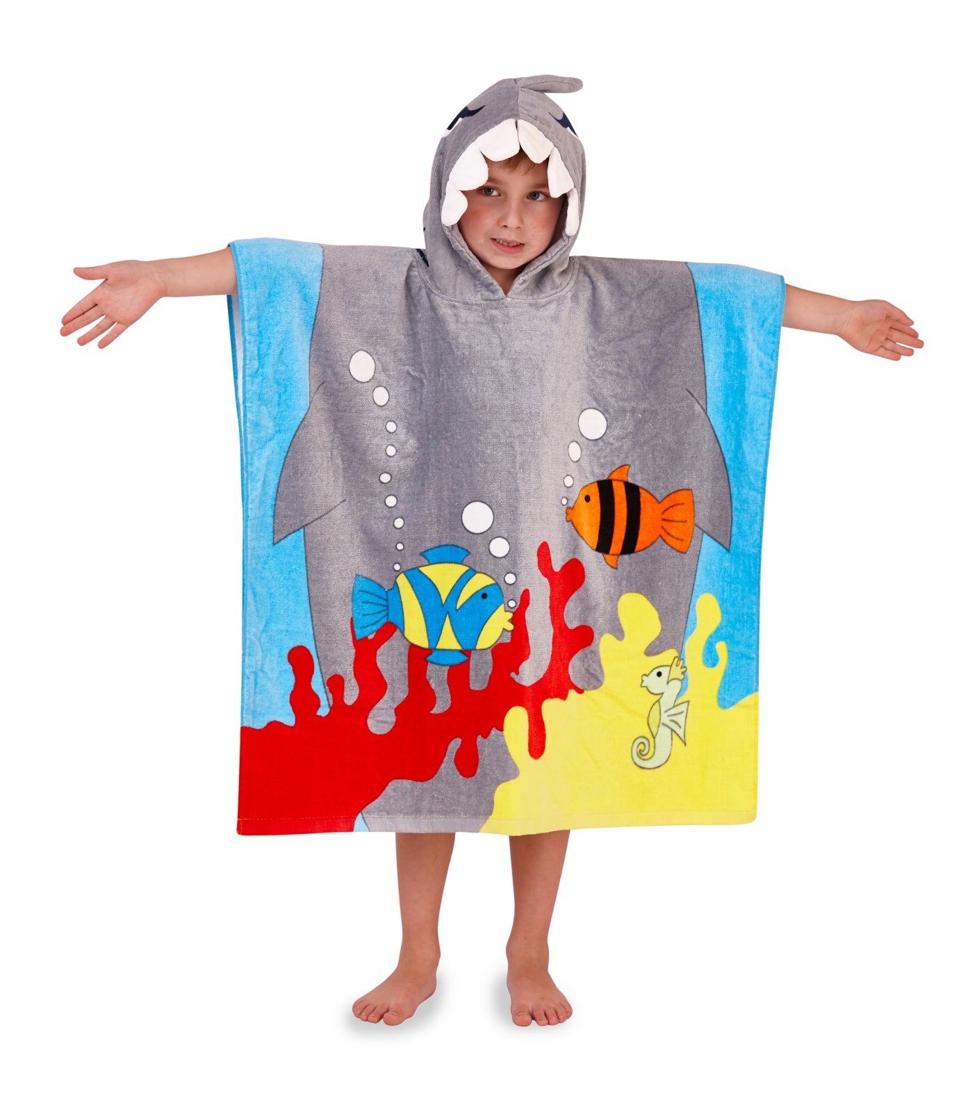 Boys Girls Novelty Character Hooded Towel Poncho Swim Beach Bath 100% Cotton
