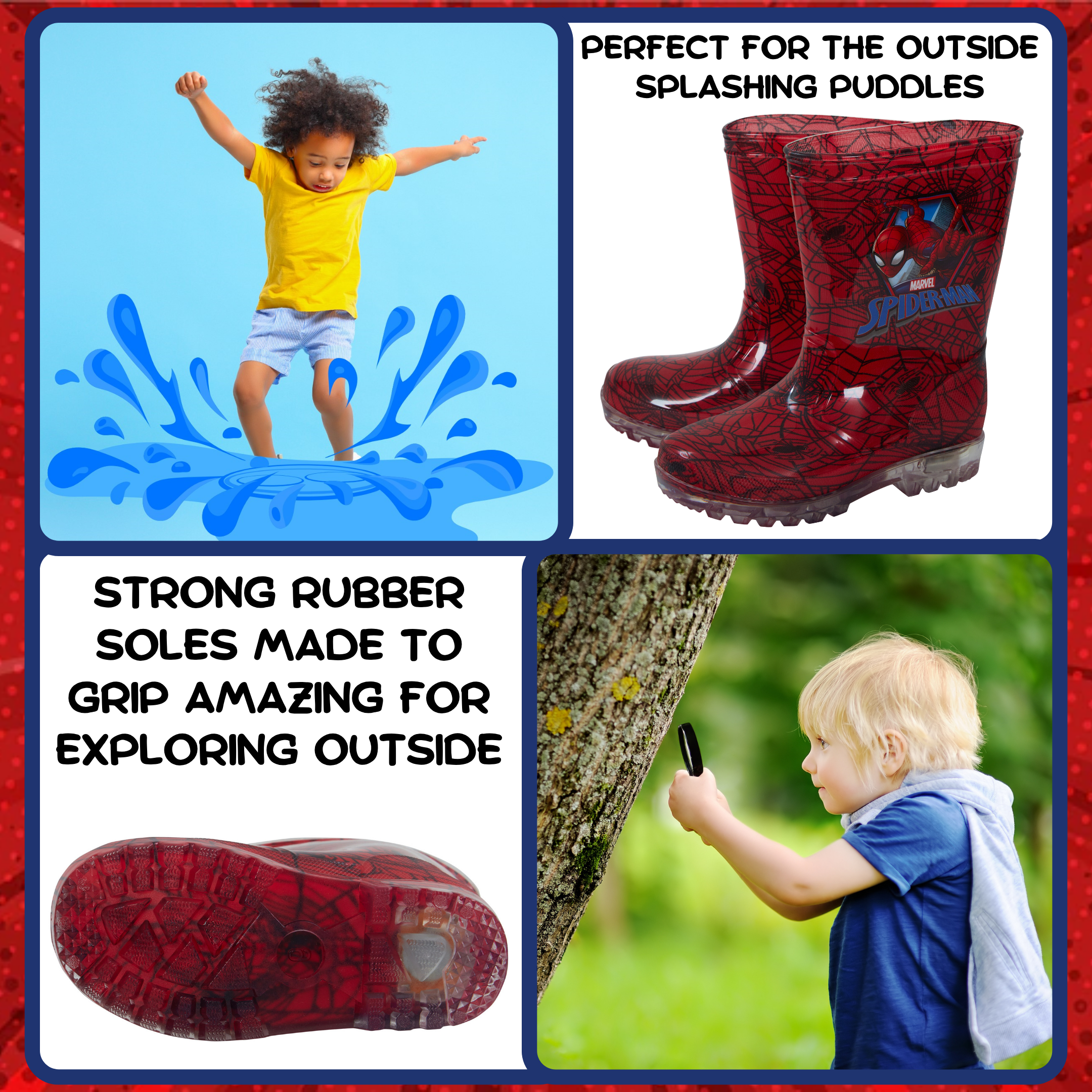 Marvel Spiderman Light Up Wellington Boots Kids Flashing Rain Snow Shoes Wellies