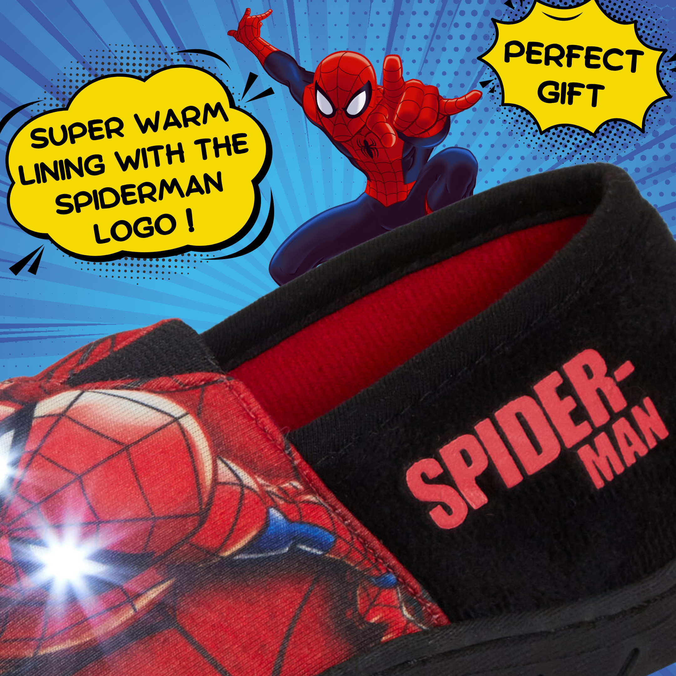 Boys Spiderman Light Up Flashing Slippers Kids Marvel Mule Nursery House Shoes