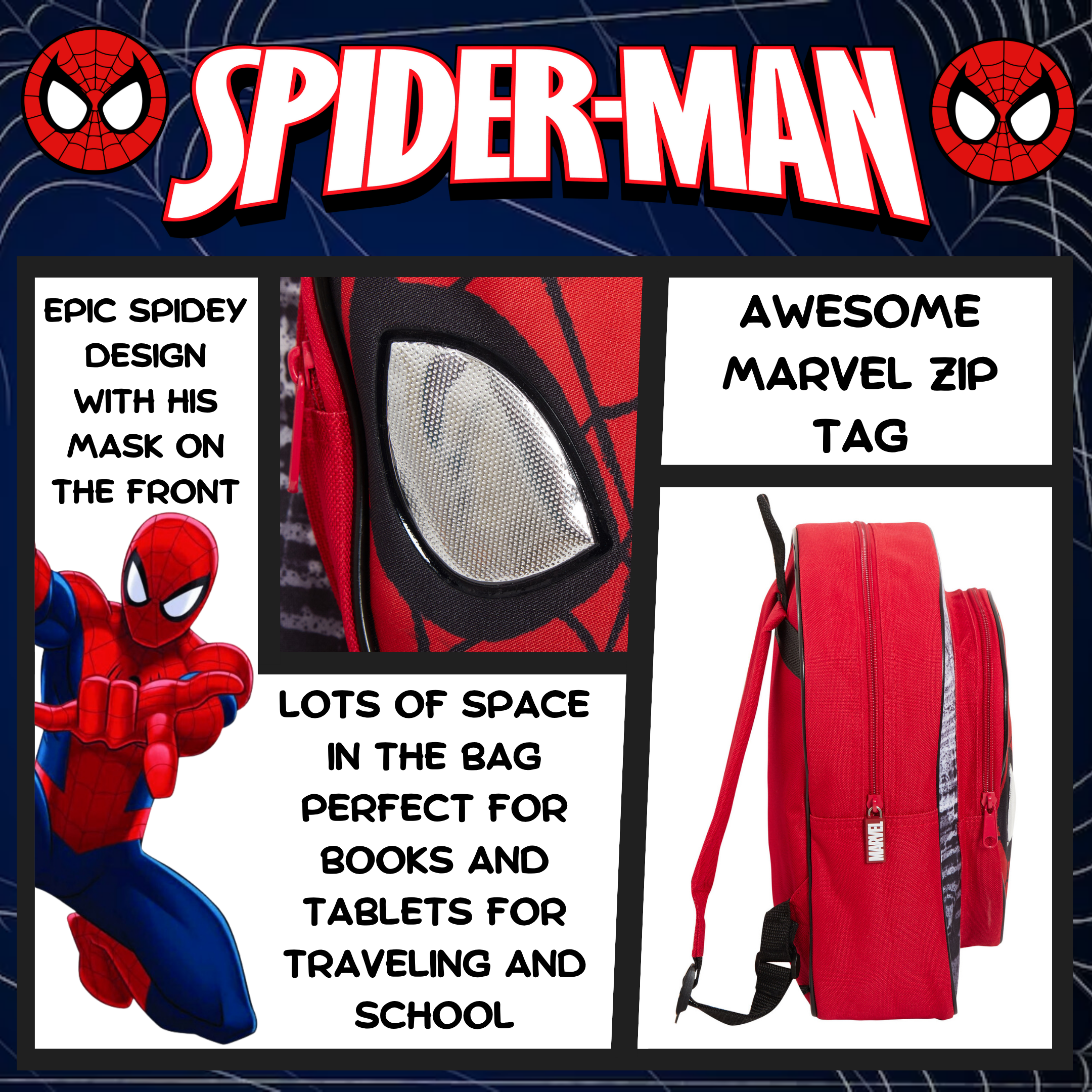 Boys Marvel Spiderman Backpack Kids Avengers School Travel Rucksack Lunch Bag