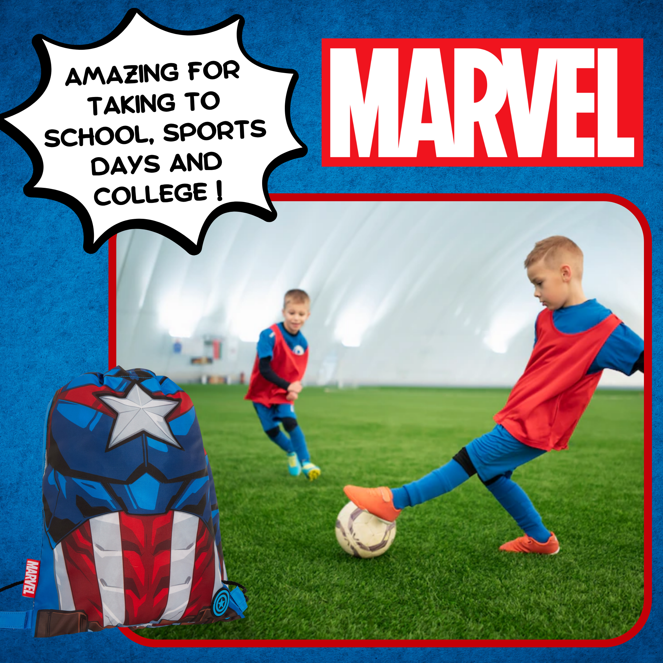 Boys Marvel Captain America Drawstring Gym Bag Avengers Sports Swimming PE Kit