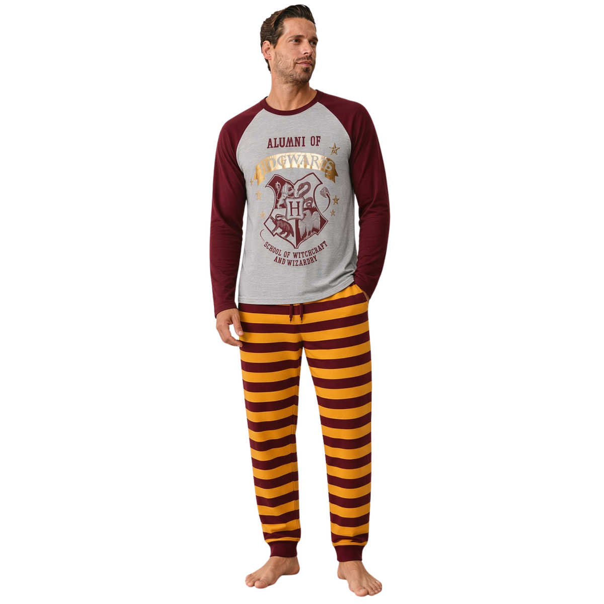 Mens Harry Potter Pyjamas Alumni Hogwarts PJs Gryffindor T-Shirt + Lounge Pants