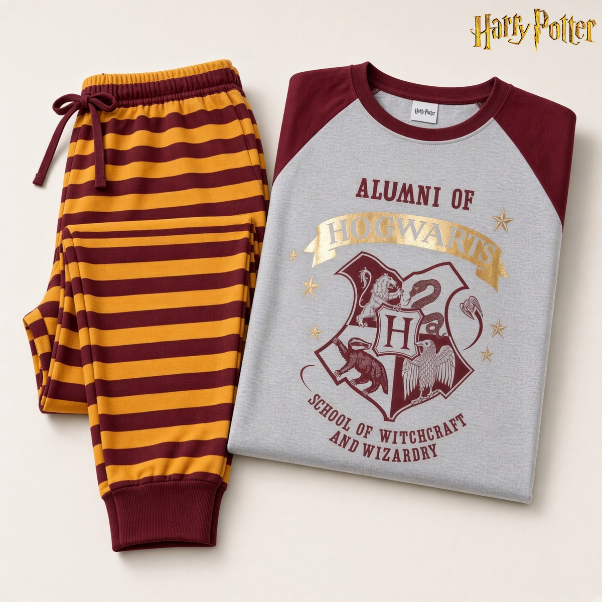 Mens Harry Potter Pyjamas Alumni Hogwarts PJs Gryffindor T-Shirt + Lounge Pants