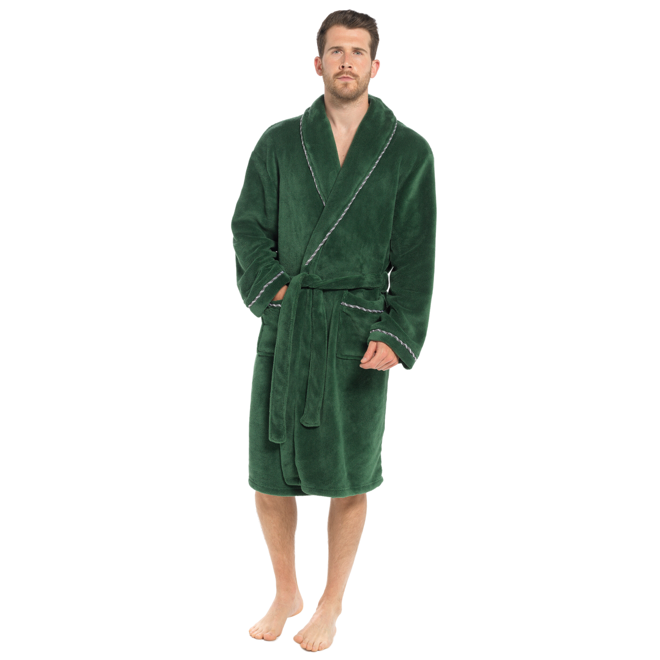 Mens Luxury Fleece Bathrobe Dressing Gown Hooded Bath Robe or Collar Housecoat