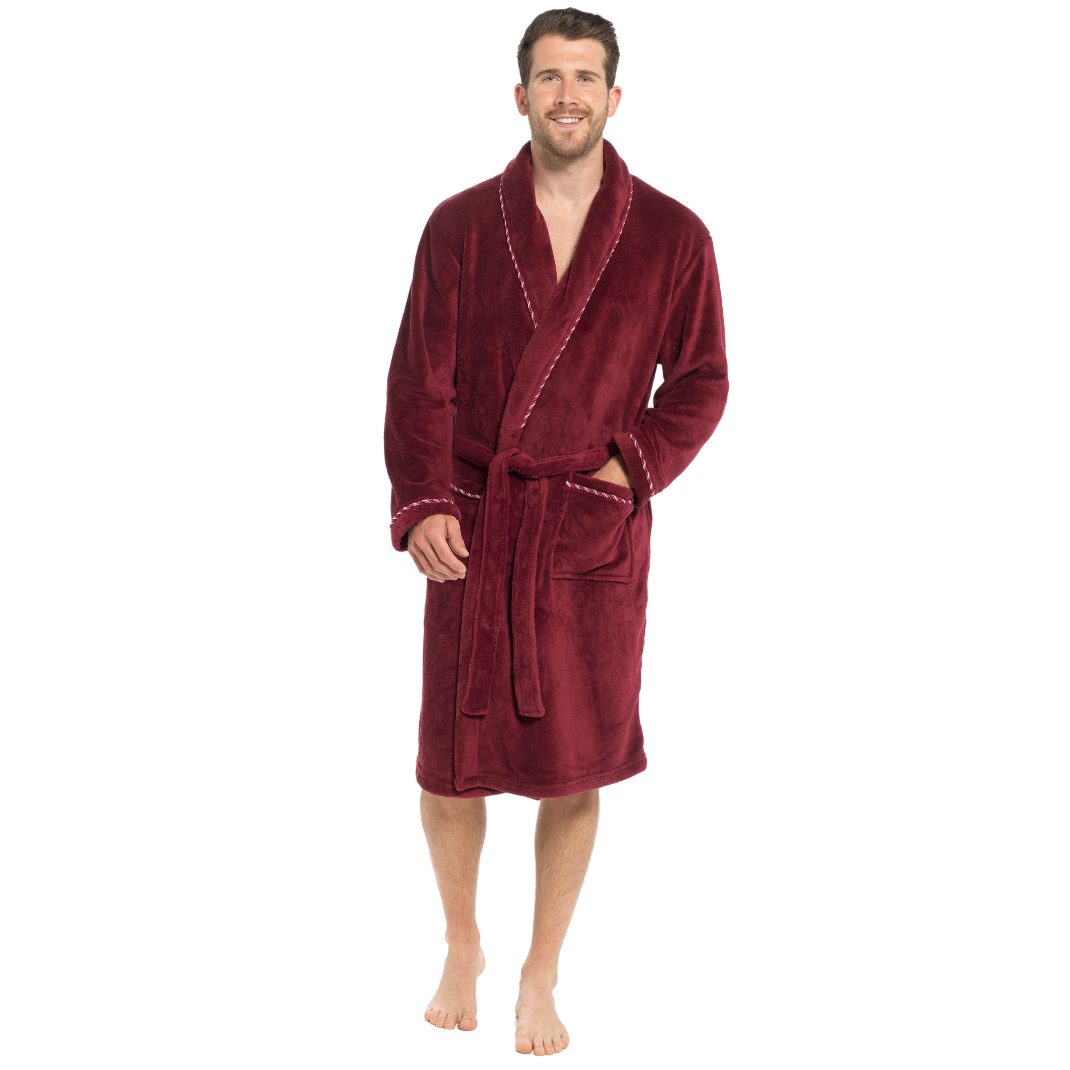 Mens Luxury Fleece Bathrobe Dressing Gown Hooded Bath Robe or Collar Housecoat