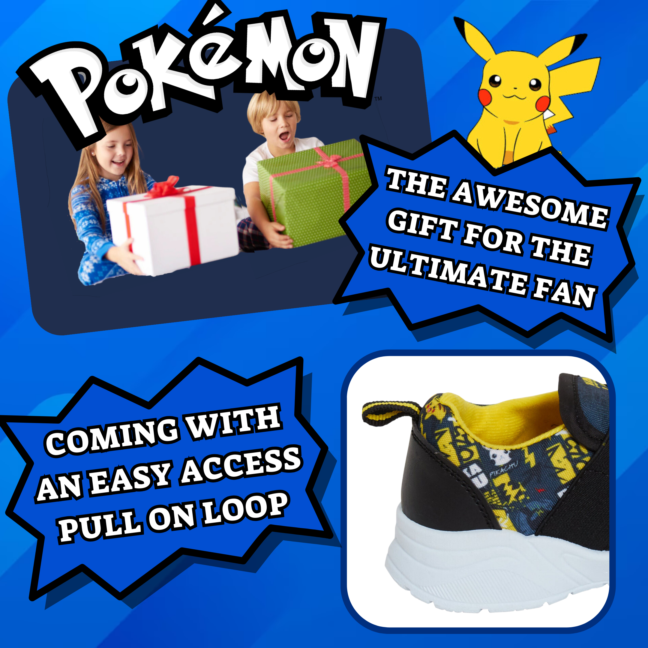 Boys Pokemon Trainers Kids Pikachu Easy Touch Fasten Sports Pumps Running Shoes