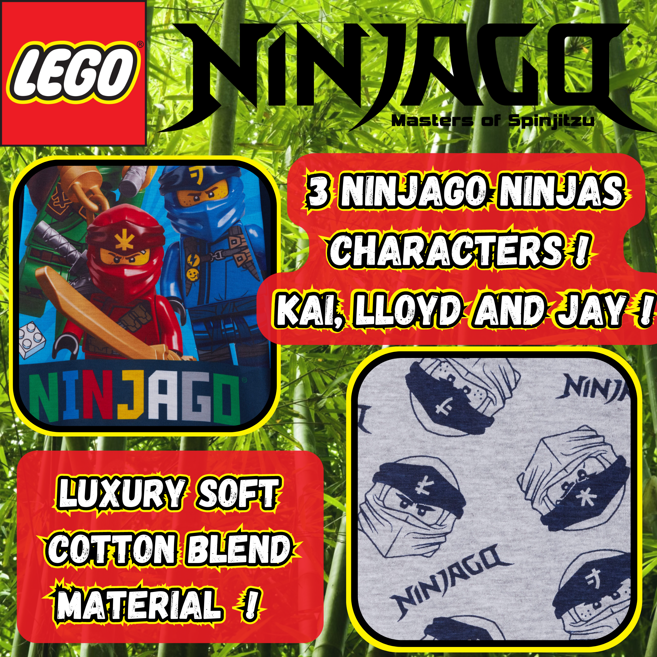 Boys Lego Ninjago Pyjamas For Kids Full Length Pjs Set T-Shirt + Loungepants Set