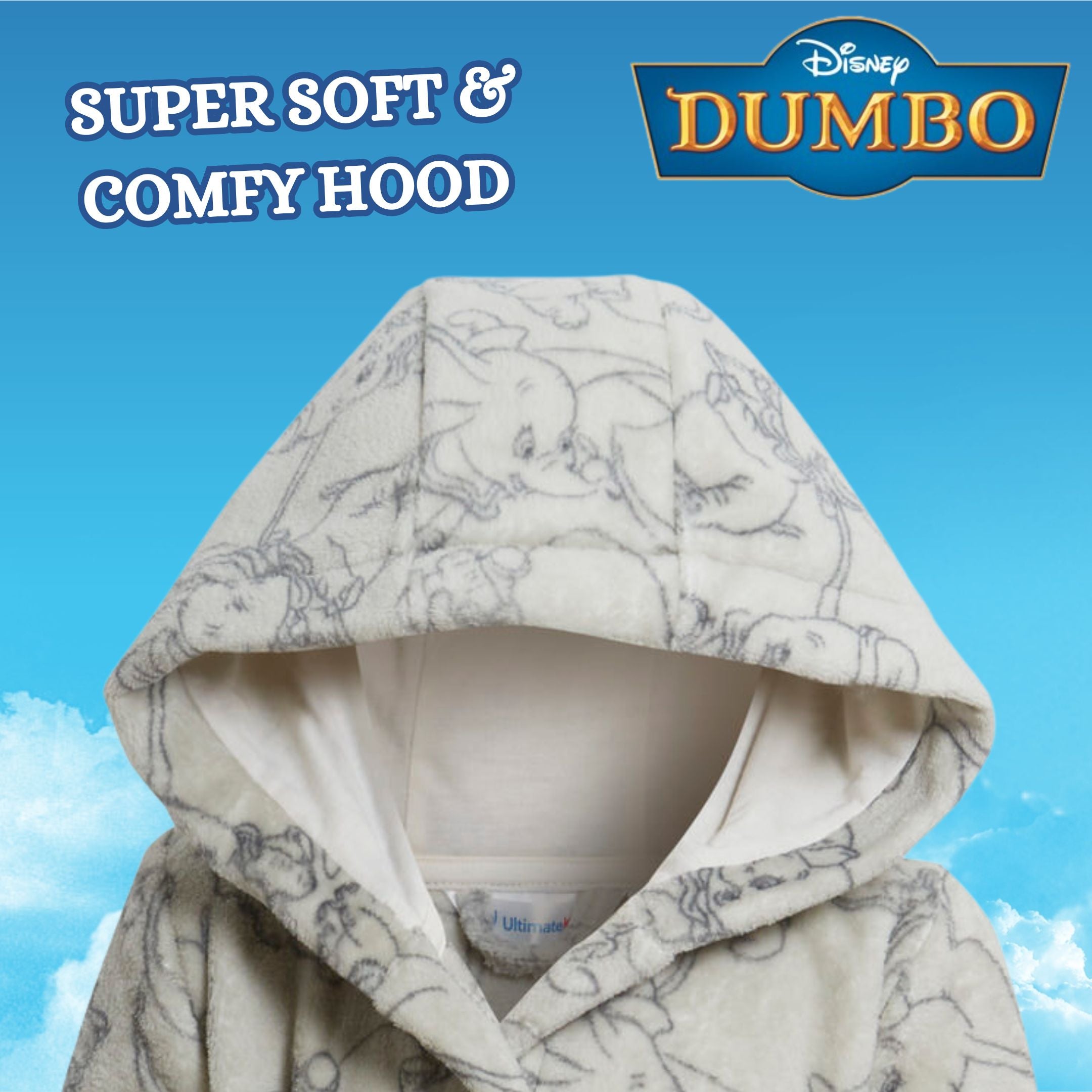 Disney Dumbo Baby Boys Baby Girls Dressing Gown Unisex Grey Elephant Bath Robe