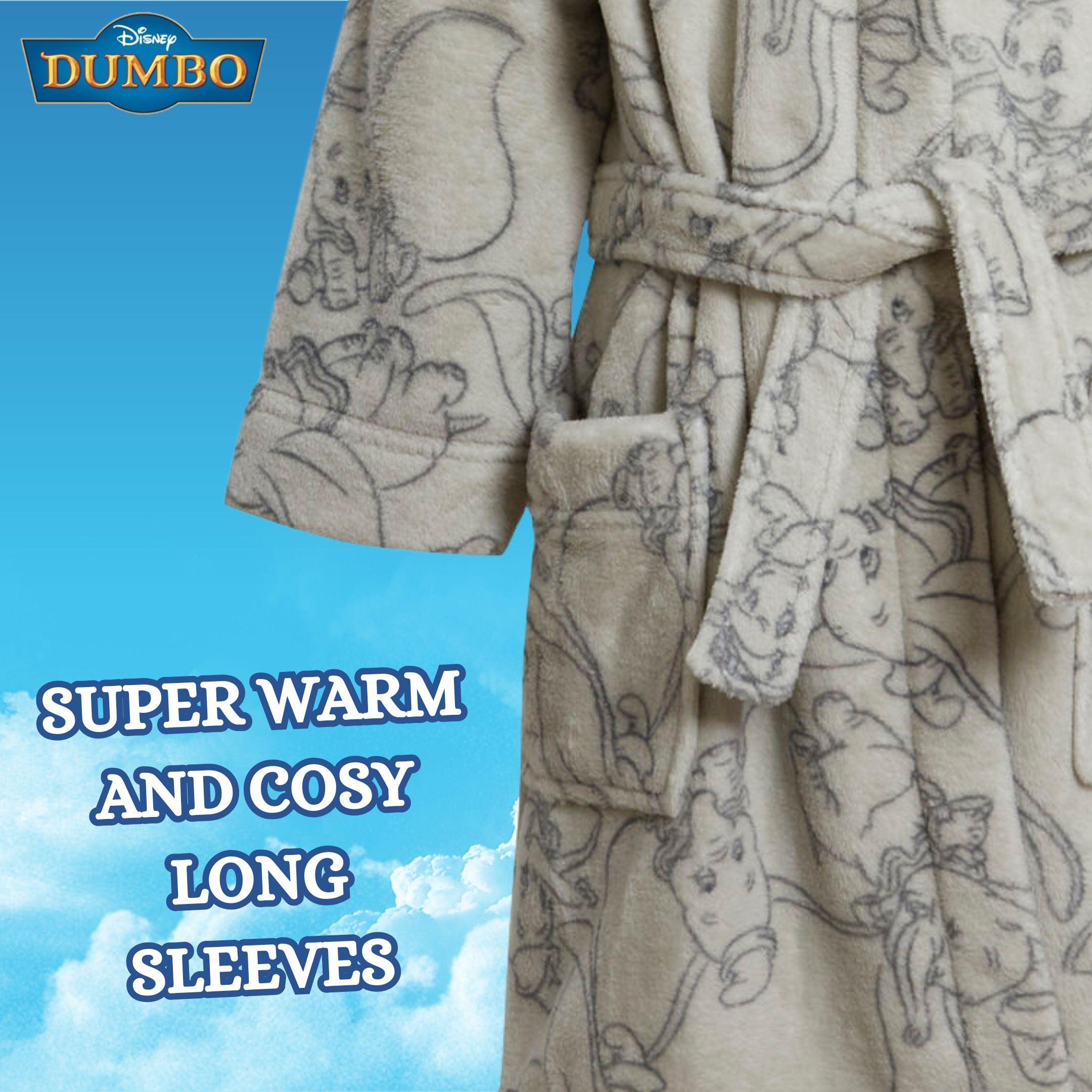 Disney Dumbo Baby Boys Baby Girls Dressing Gown Unisex Grey Elephant Bath Robe