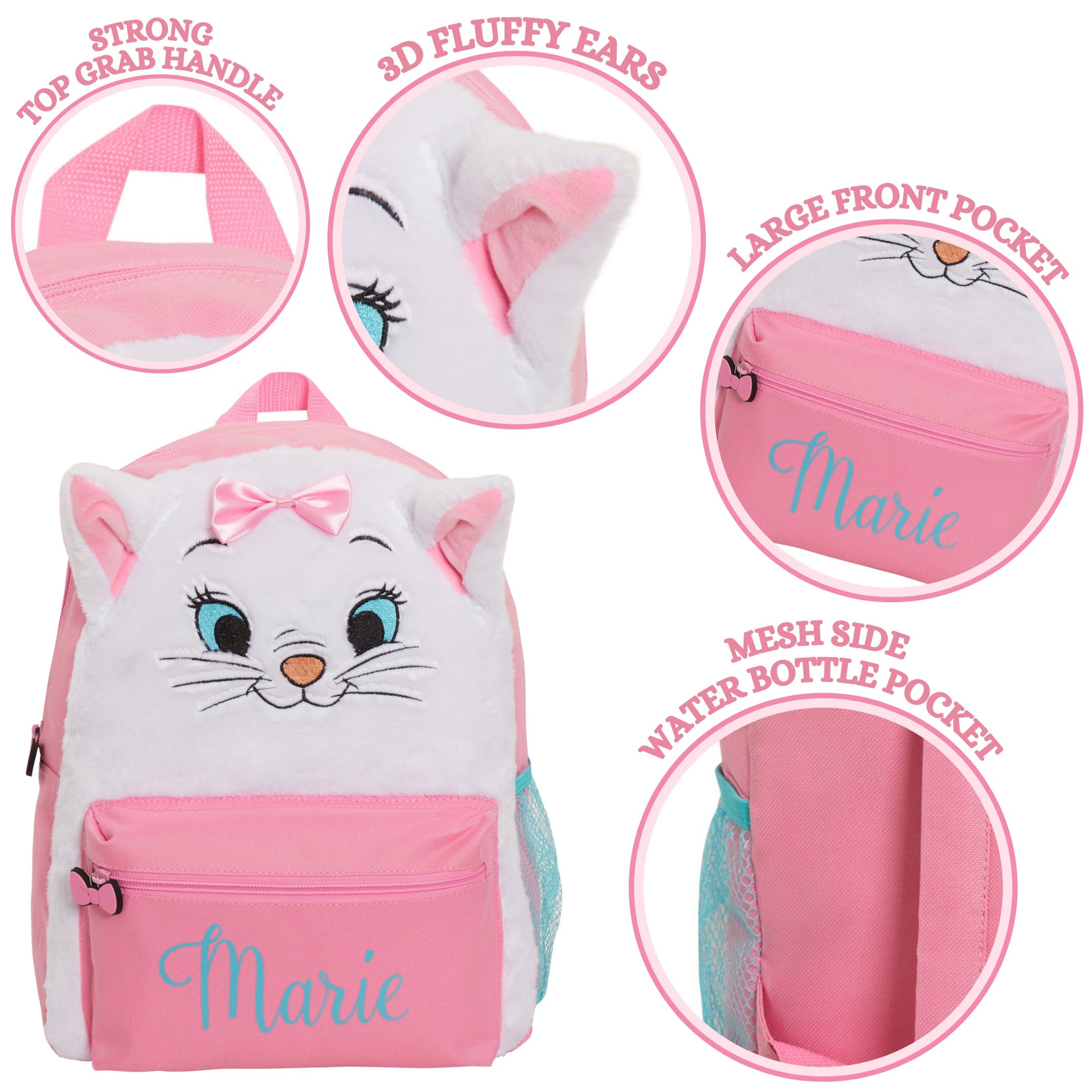 Aristocats Marie Plush Girls Backpack Kids Disney School Bag Cat Lunch Book Bag