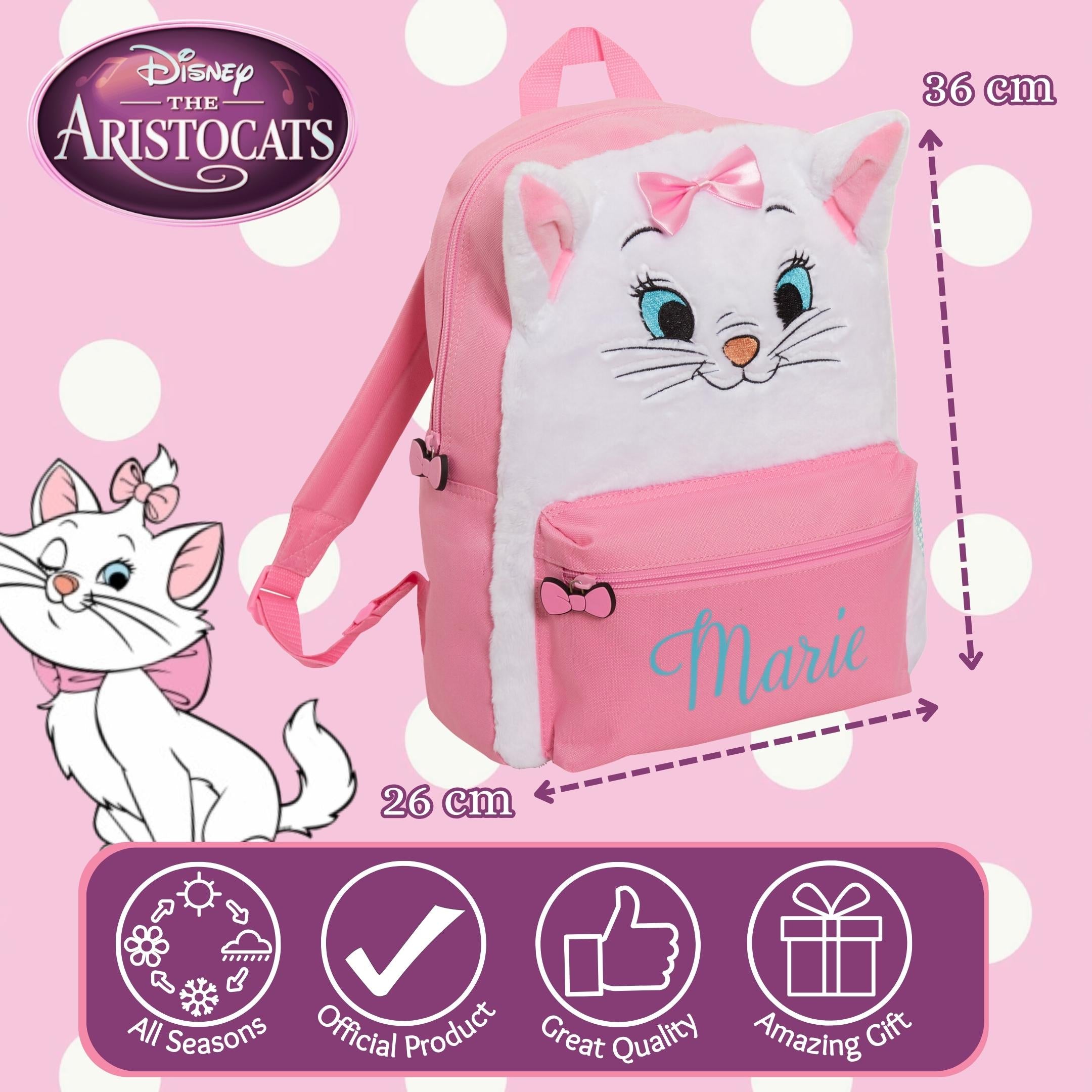 Aristocats Marie Plush Girls Backpack Kids Disney School Bag Cat Lunch Book Bag