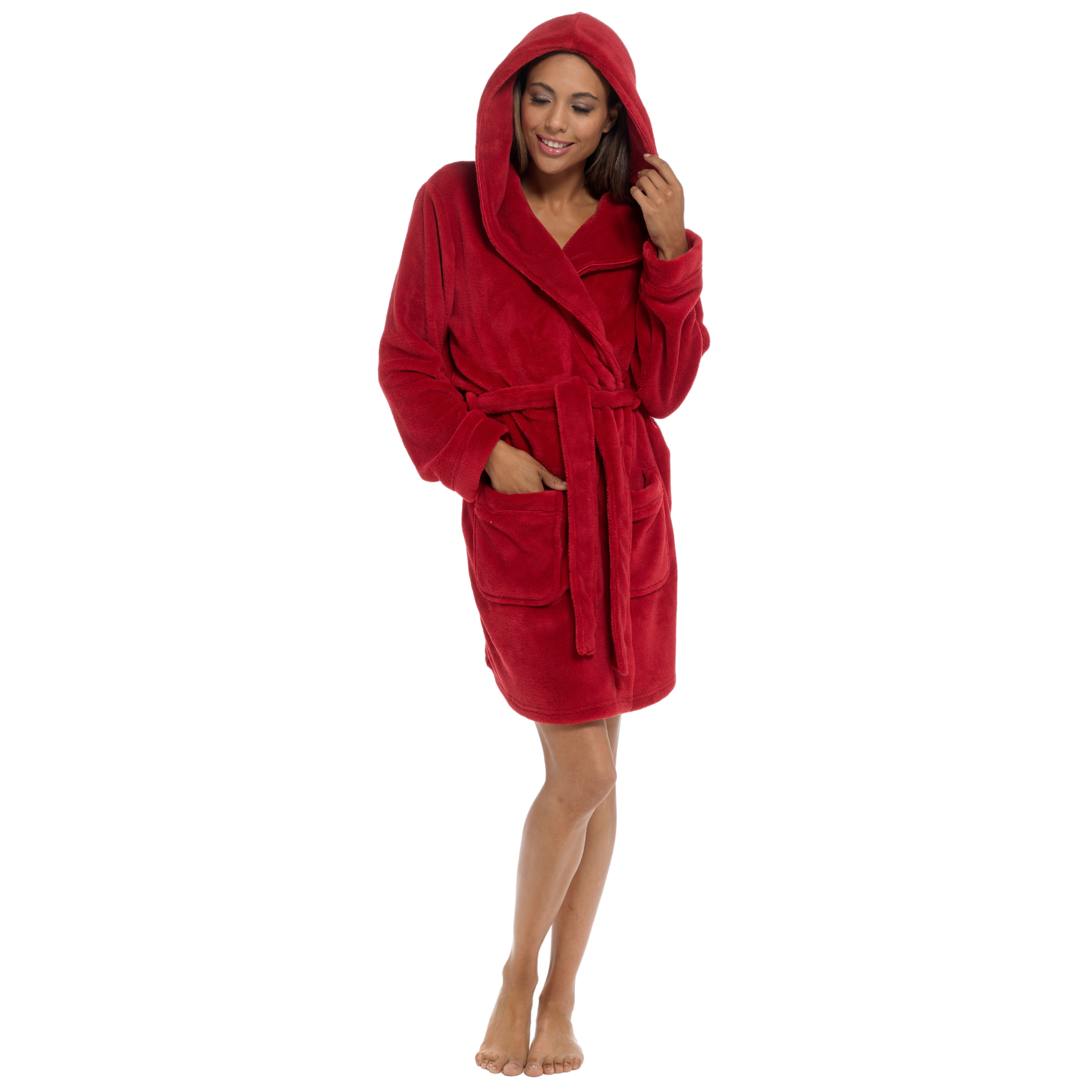 Ladies Dressing Gown Womens Fleece Hooded Bathrobe Teen Girls Robe Housecoat