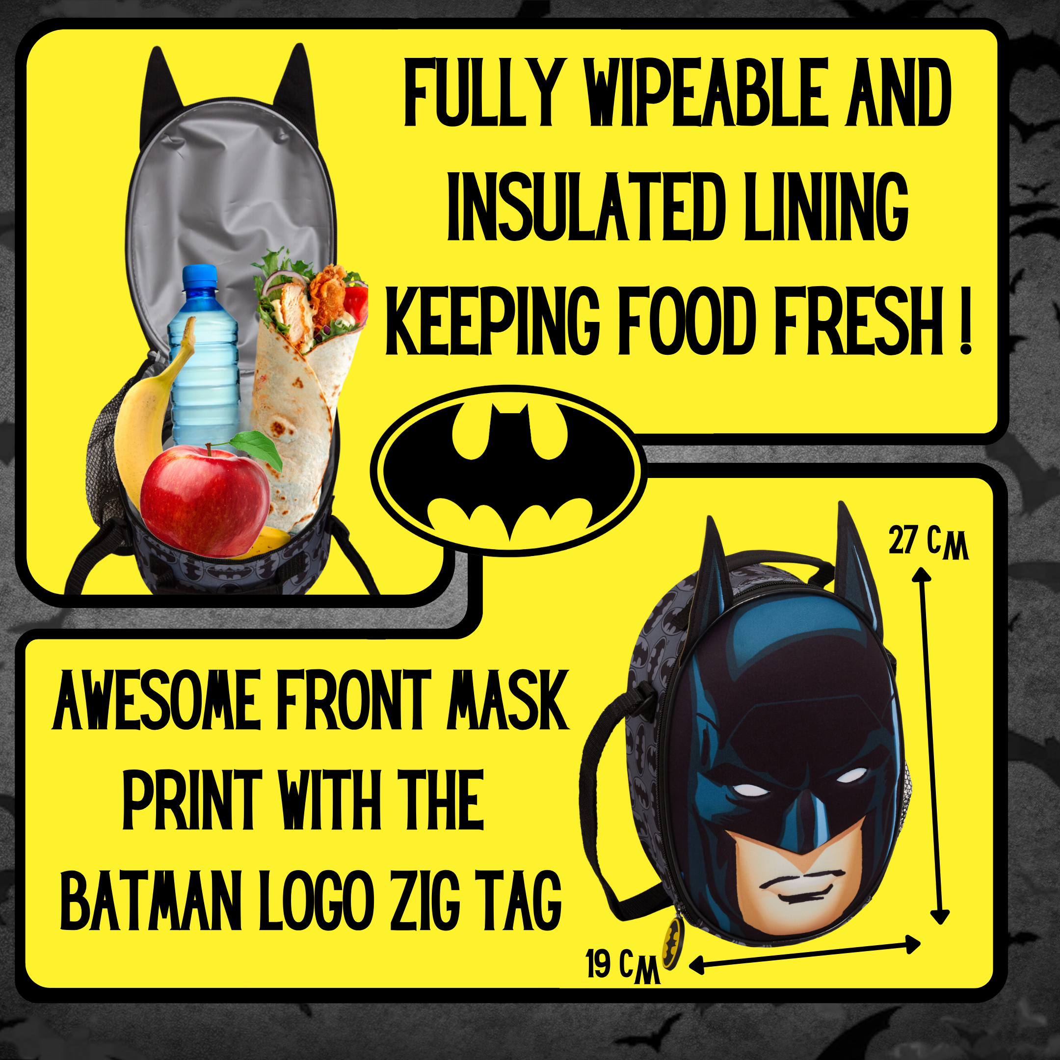 Boys Batman Lunch Bag 3D DC Comics Insulated Lunch Box Kids School Cooler Bag