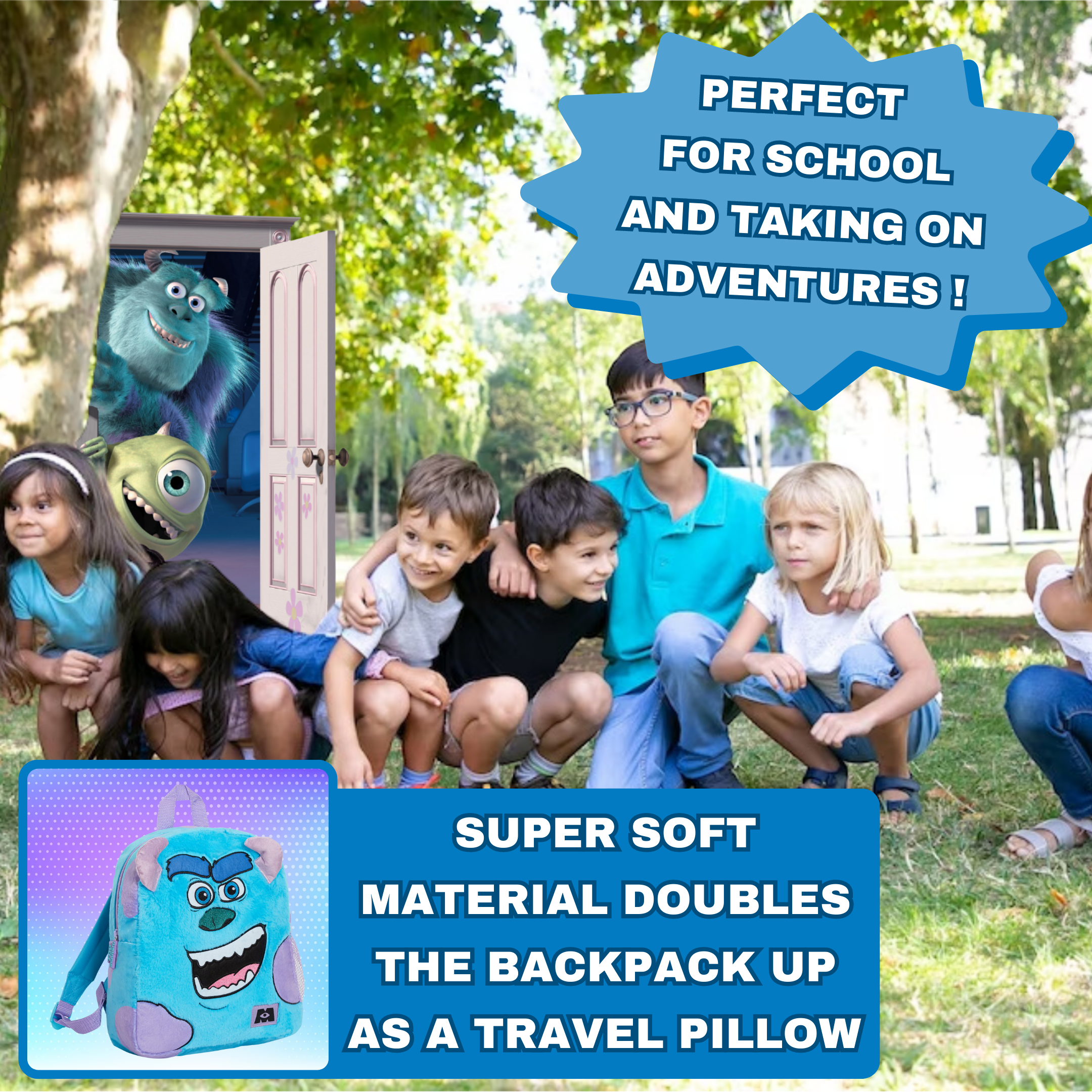 Disney Sulley Backpack Kids School Bag Monsters Inc Bag Plush Travel Bag Cushion