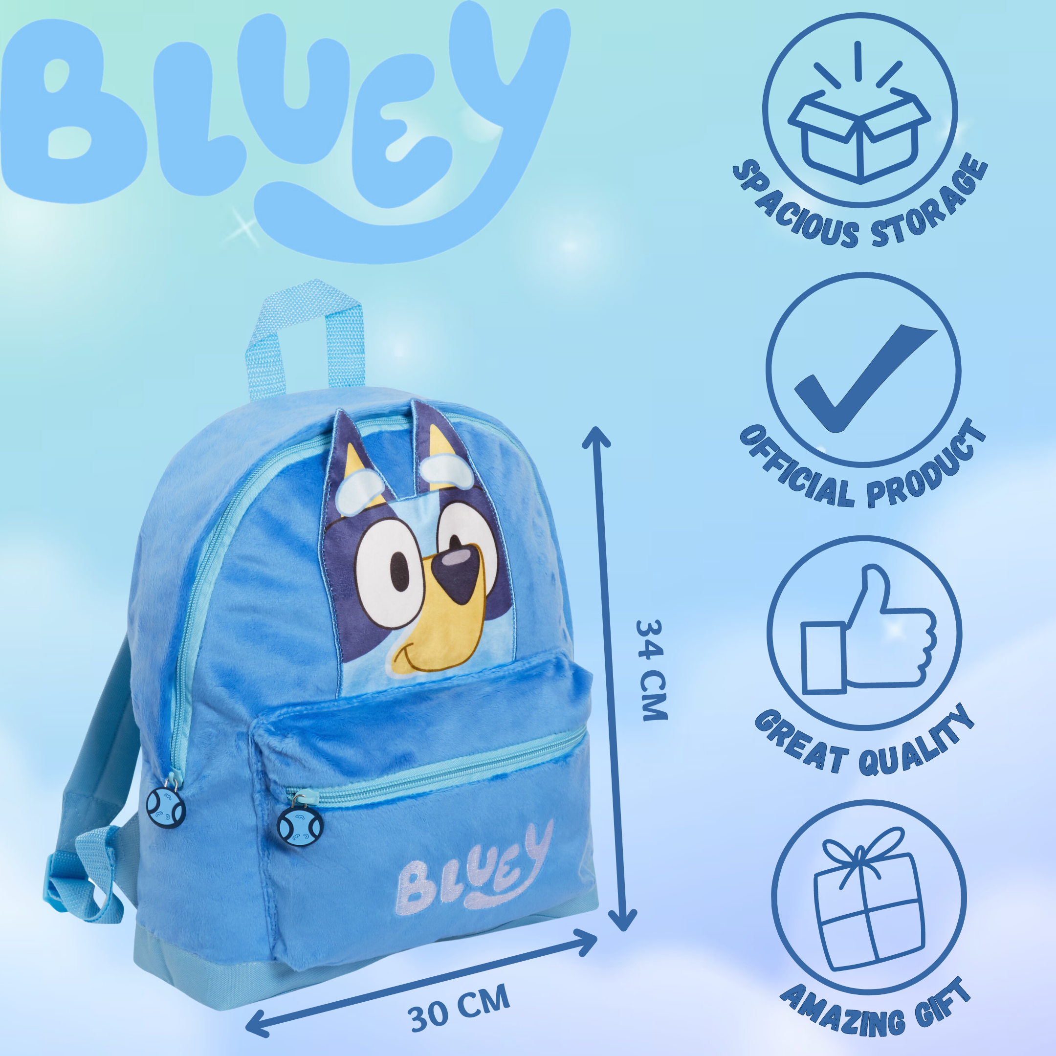 Bluey Backpack Kids School Bag Boys Girls 3D Plush Travel Cushion Lunch Book Bag