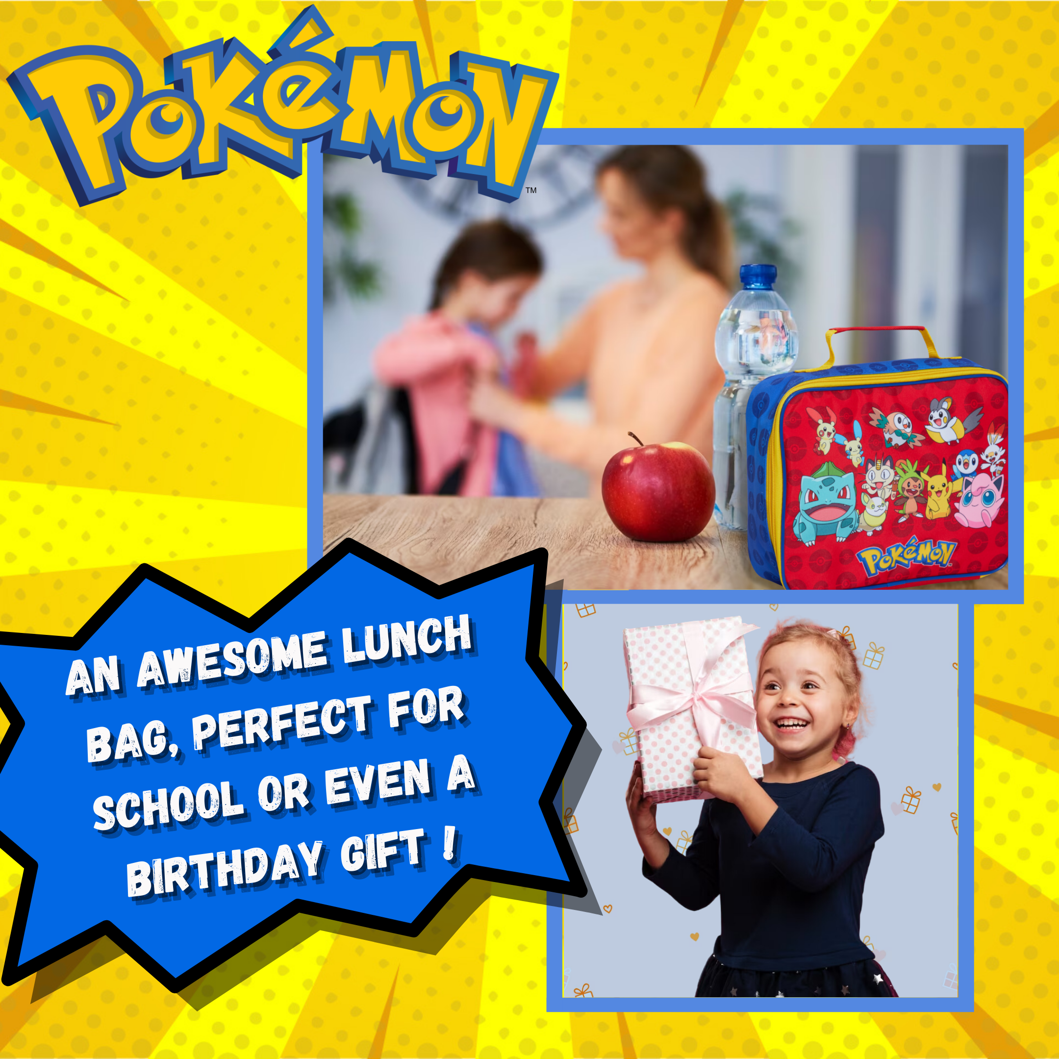 Pokemon Lunch Bag With Side Bottle Holder Kids Pikachu School Insulated Luchbox