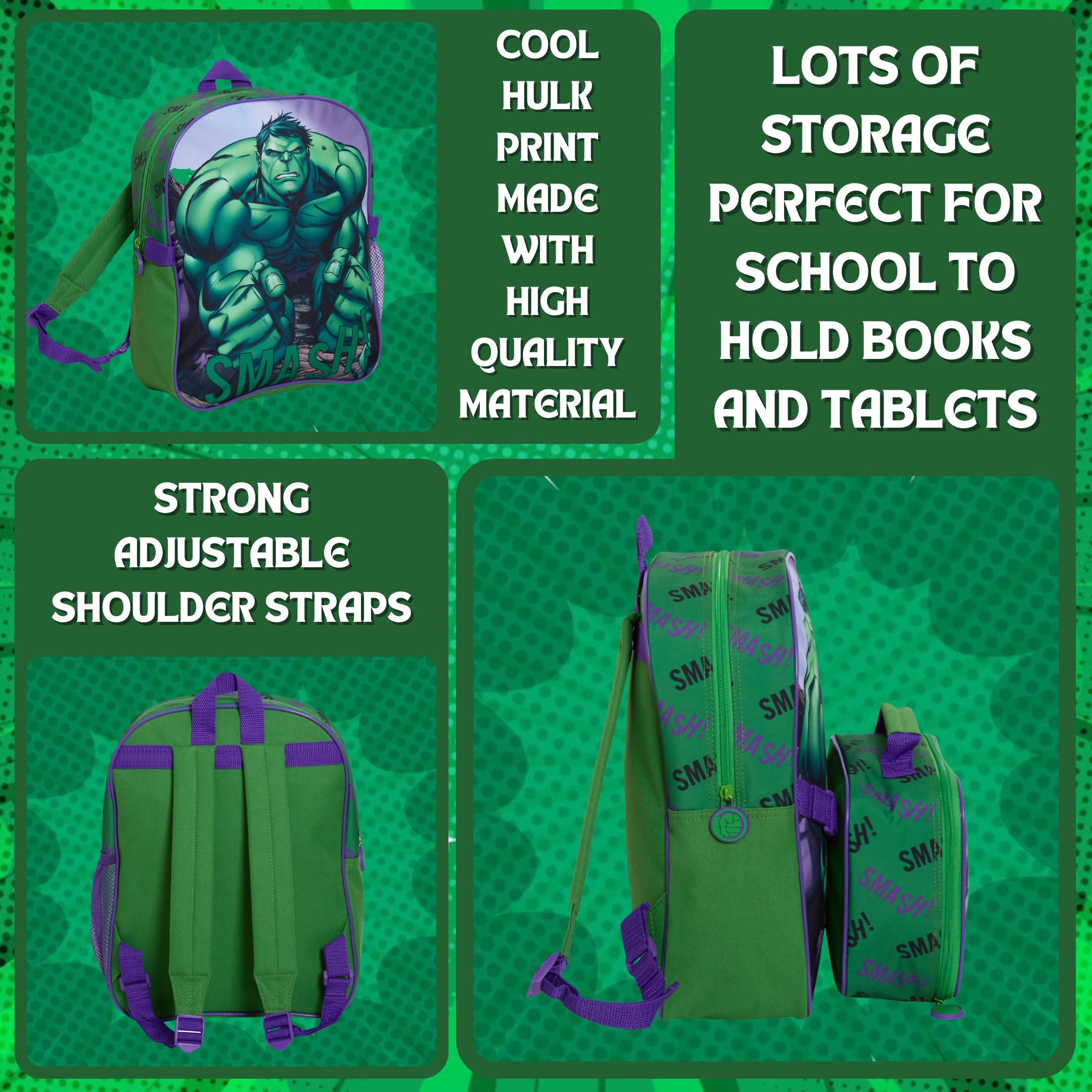 The Hulk Backpack With Lunch Bag For Kids Marvel Matching 2 Piece School Bag Set