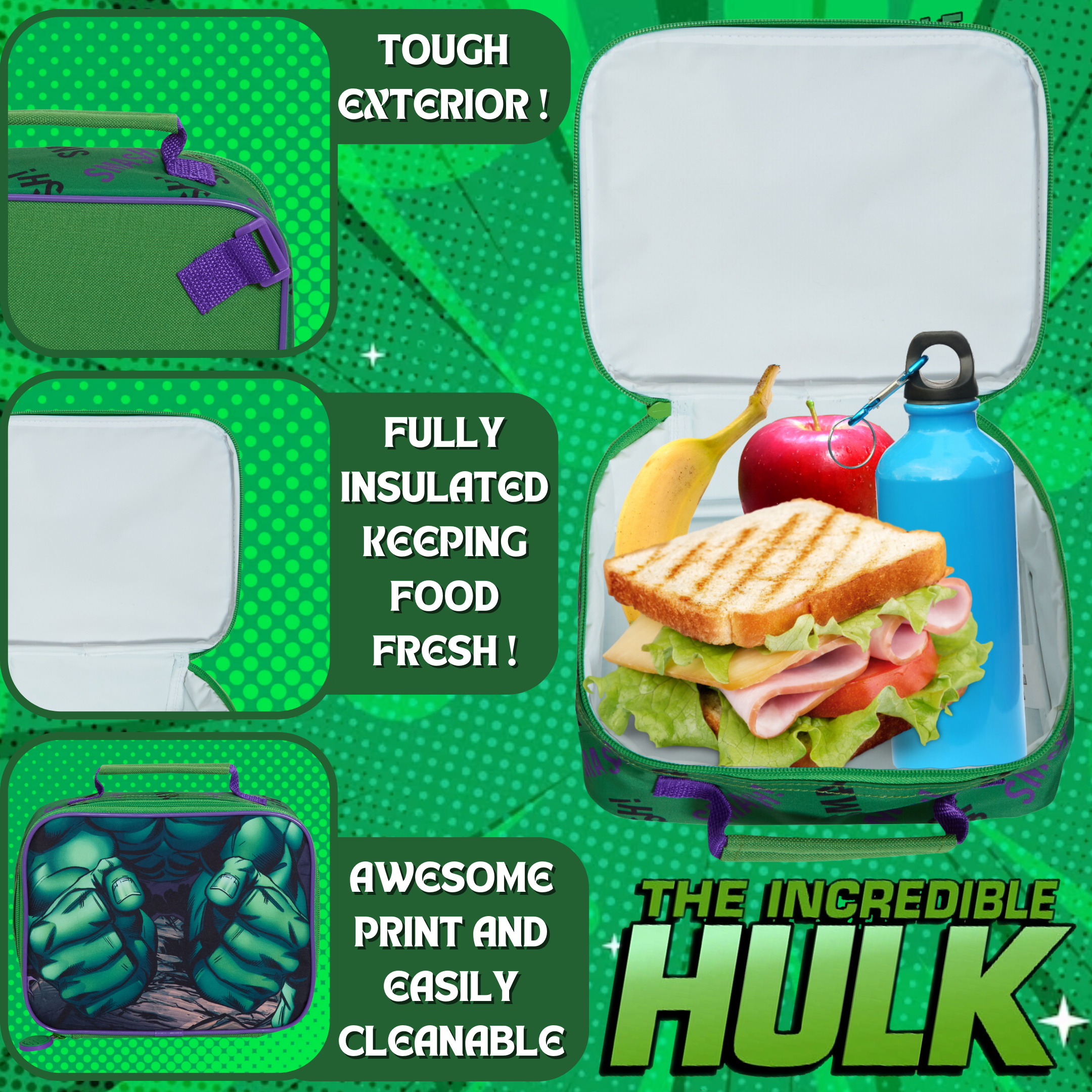 The Hulk Backpack With Lunch Bag For Kids Marvel Matching 2 Piece School Bag Set