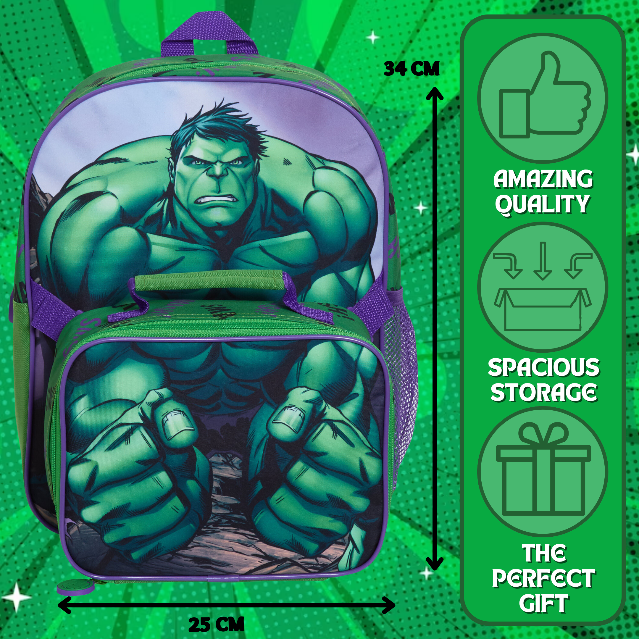 The Hulk Backpack With Lunch Bag For Kids Marvel Matching 2 Piece School Bag Set