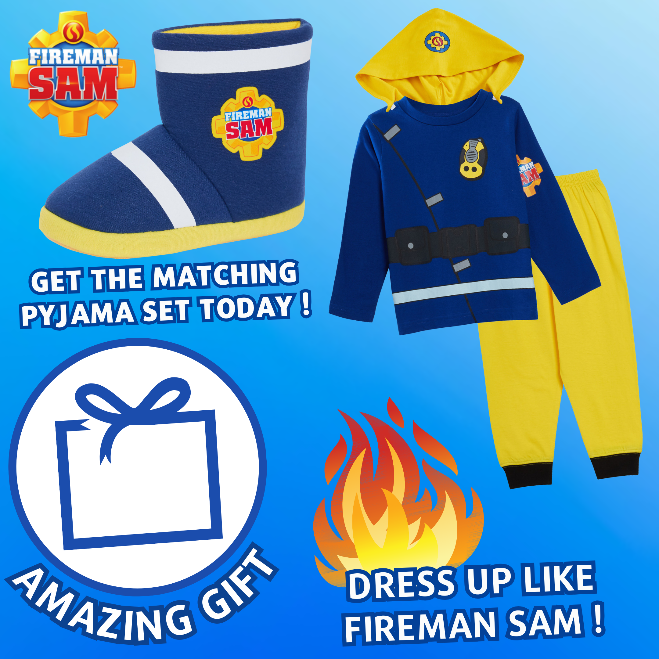Fireman Sam Slipper Boots Boys Dress Up Slippers Booties Fleece House Shoes