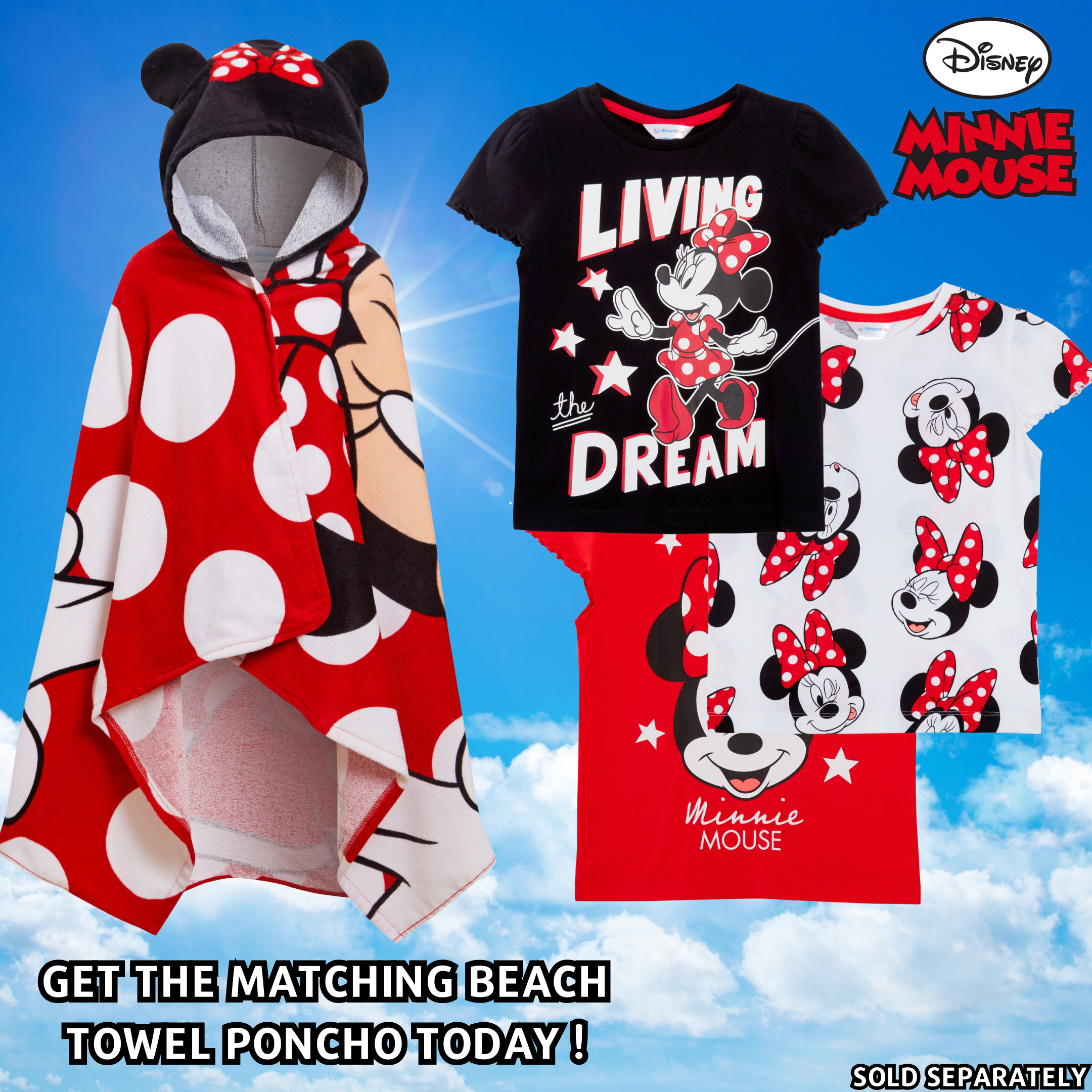 Girls 3 Pack Disney Minnie Mouse T-Shirts For Kids Disney Minnie Dress Up Tops