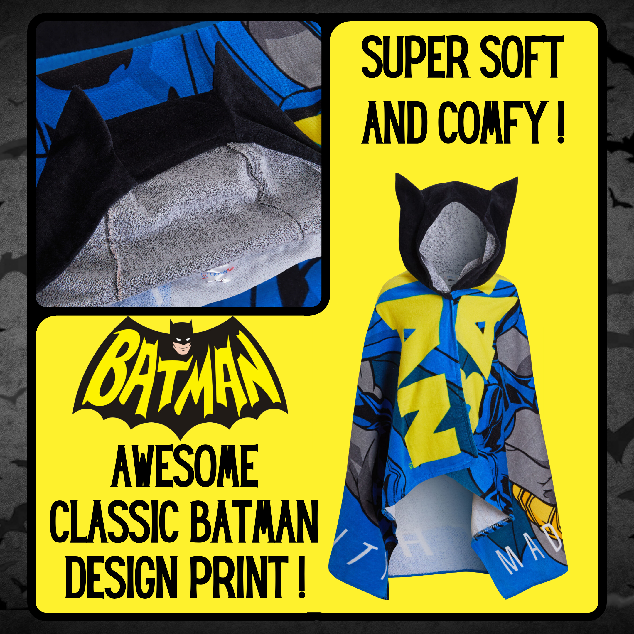 Batman Hooded Towel 100% Cotton Kids Poncho Beach Towel Bath Towel Swimming Wrap