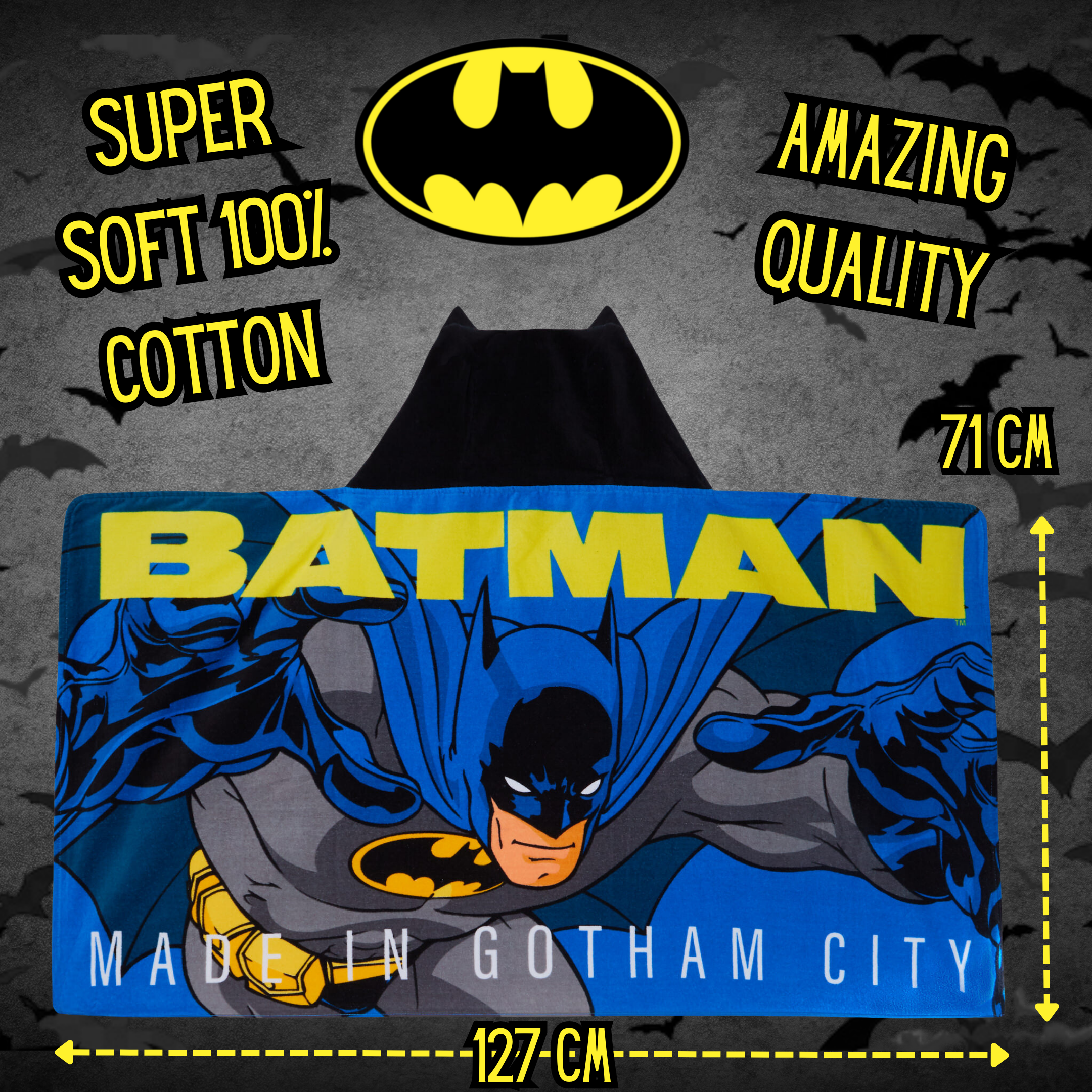 Batman Hooded Towel 100% Cotton Kids Poncho Beach Towel Bath Towel Swimming Wrap