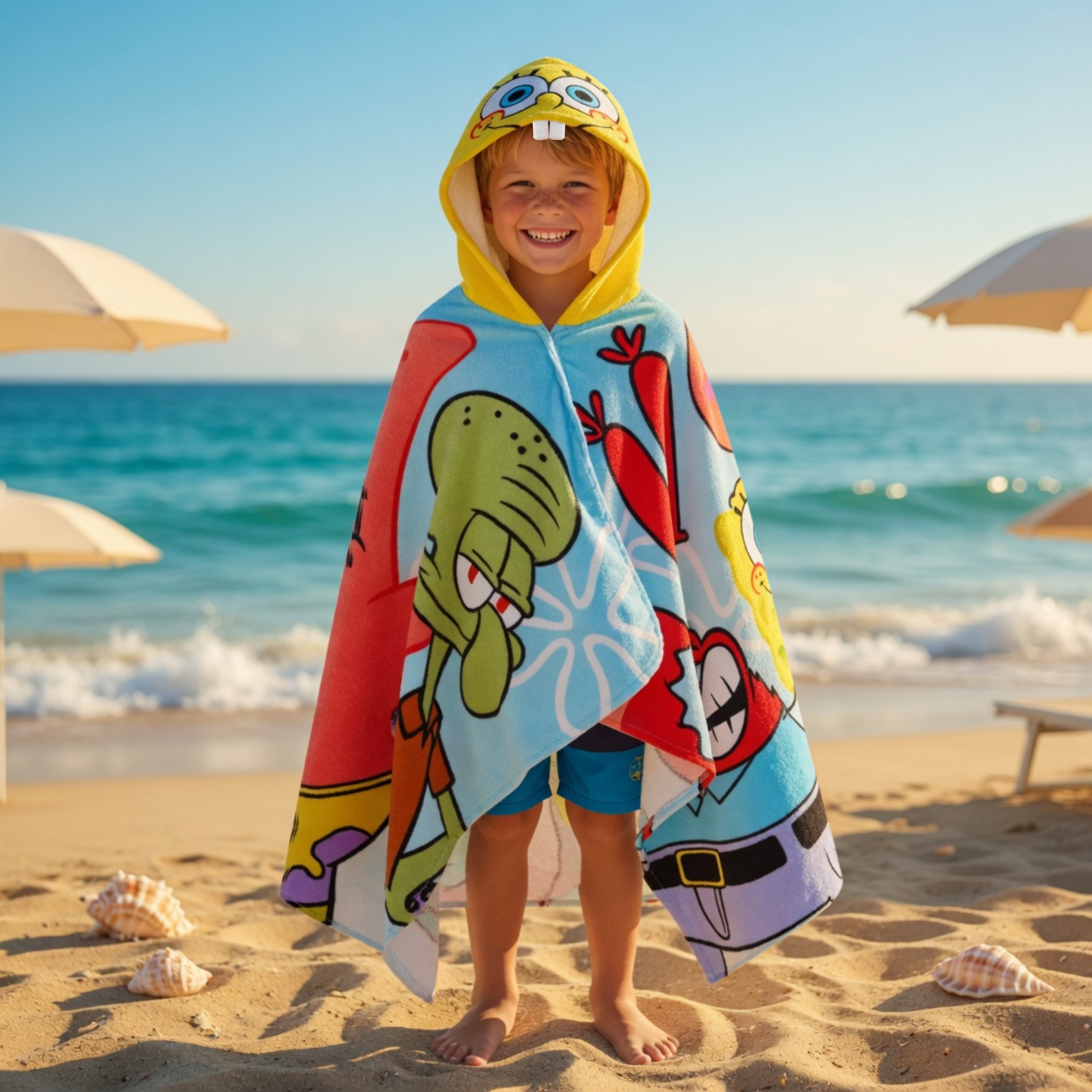 SpongeBob SquarePants Hooded Towel Kids Poncho Beach Bath Towel Swimming Wrap