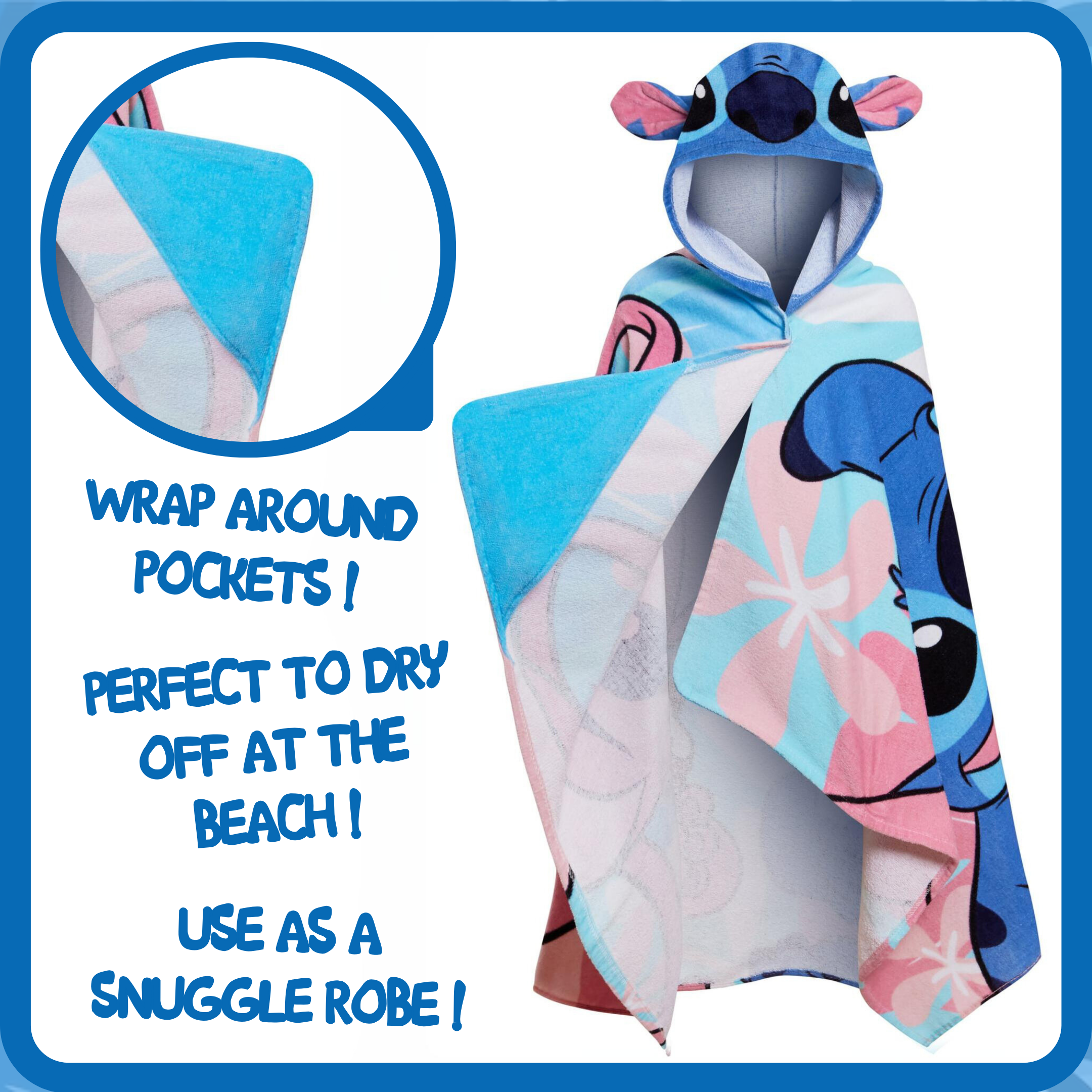 Disney Stitch Hooded Towel Girls Poncho Angel Bath Beach Towel Swimming Wrap