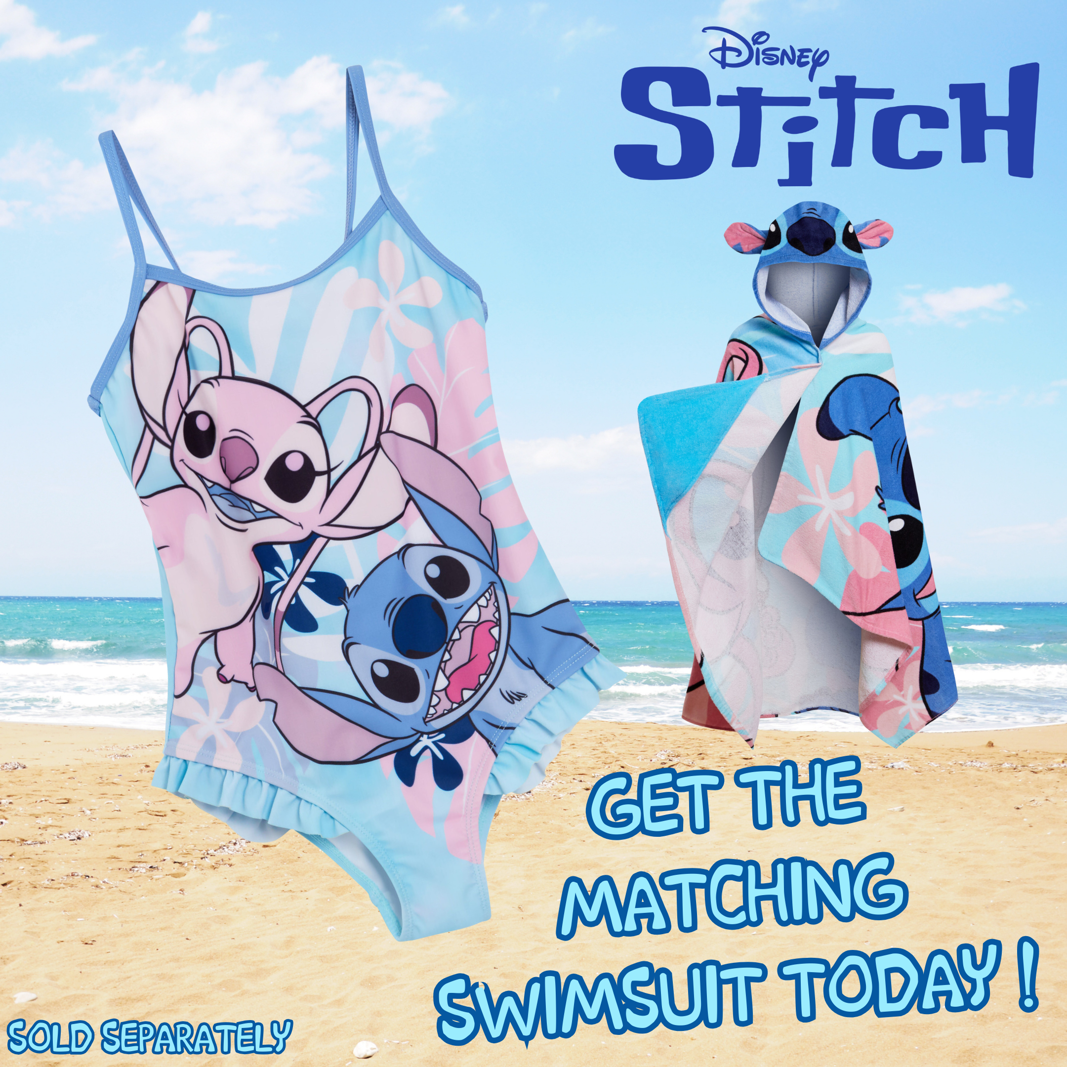 Disney Stitch Hooded Towel Girls Poncho Angel Bath Beach Towel Swimming Wrap