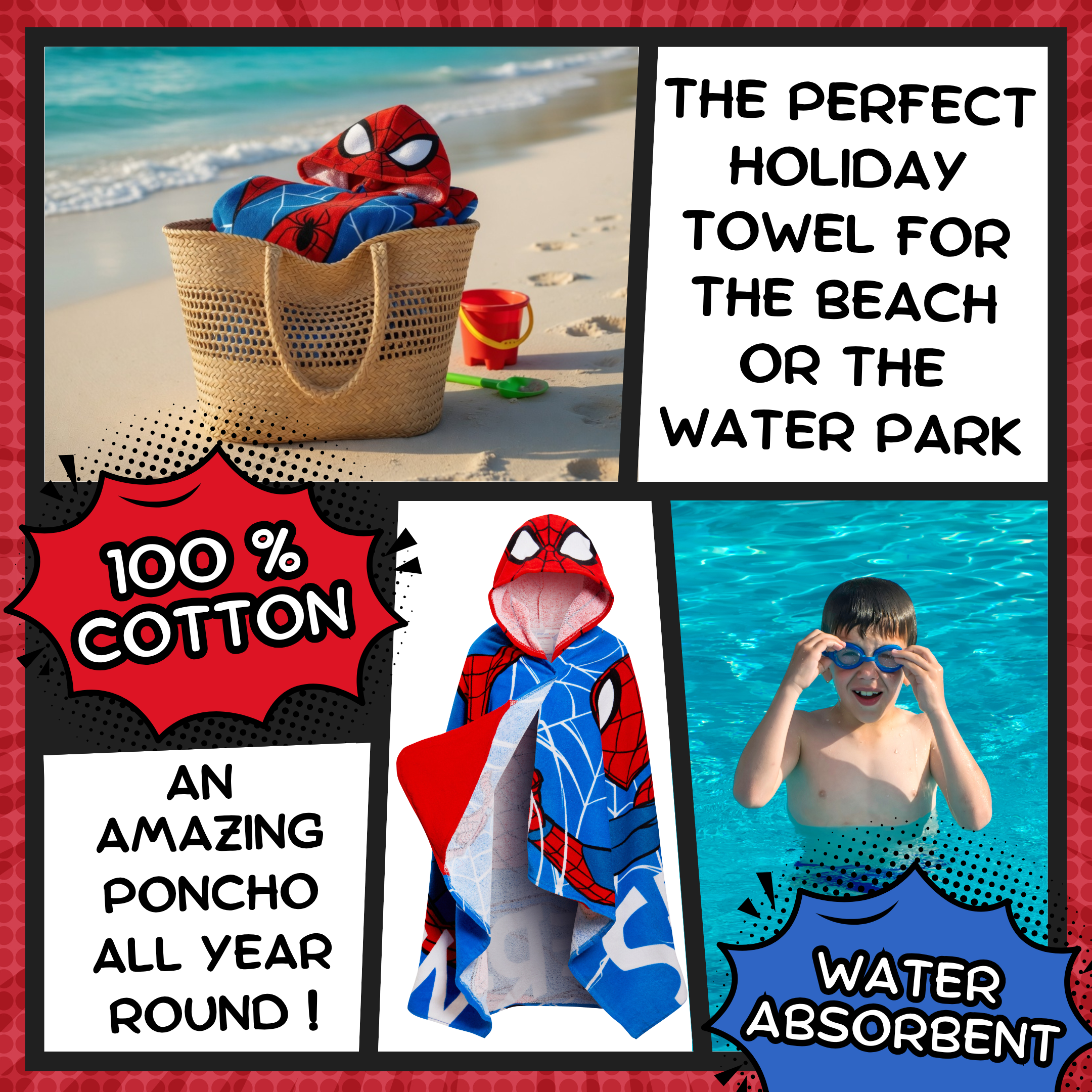 Spiderman Hooded Towel Avengers Poncho Kids Beach Towel Bath Towel Swimming Wrap