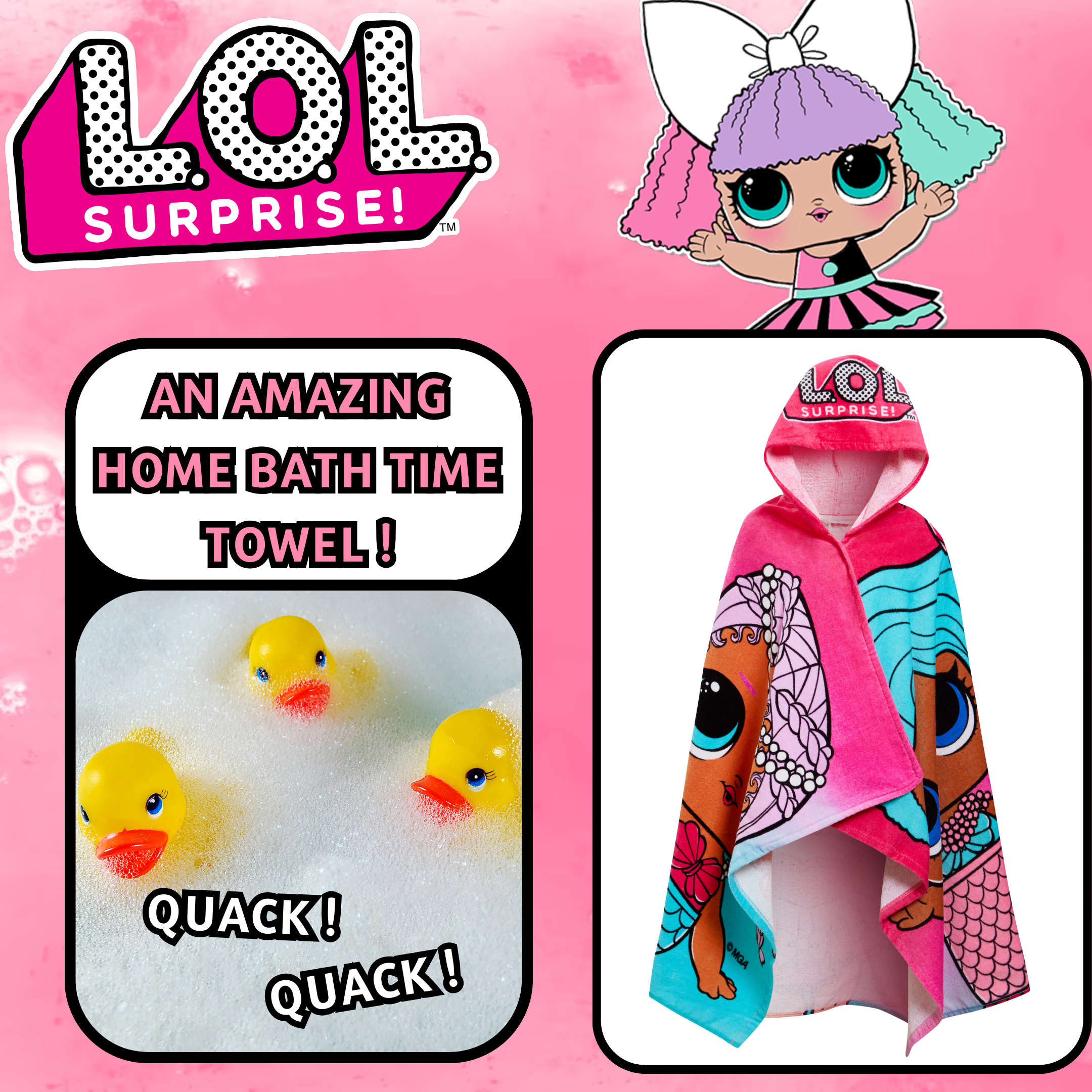 L.O.L Surprise! Dolls Hooded Towel Girls Poncho Cottton Beach Towel Bath Towel