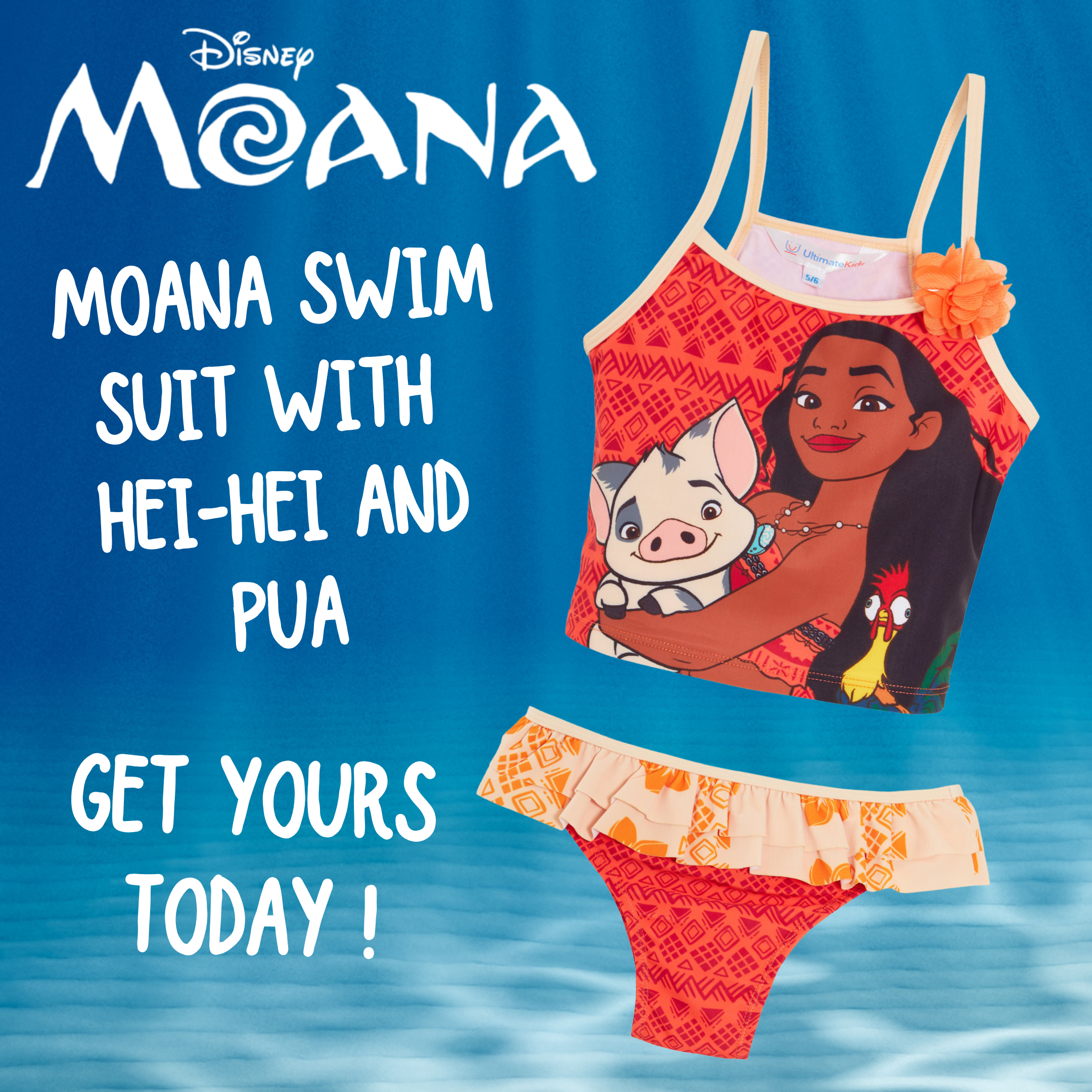 Girls Disney Moana Tankini Kids Deluxe Two Piece Swimming Costume Beach Swimsuit