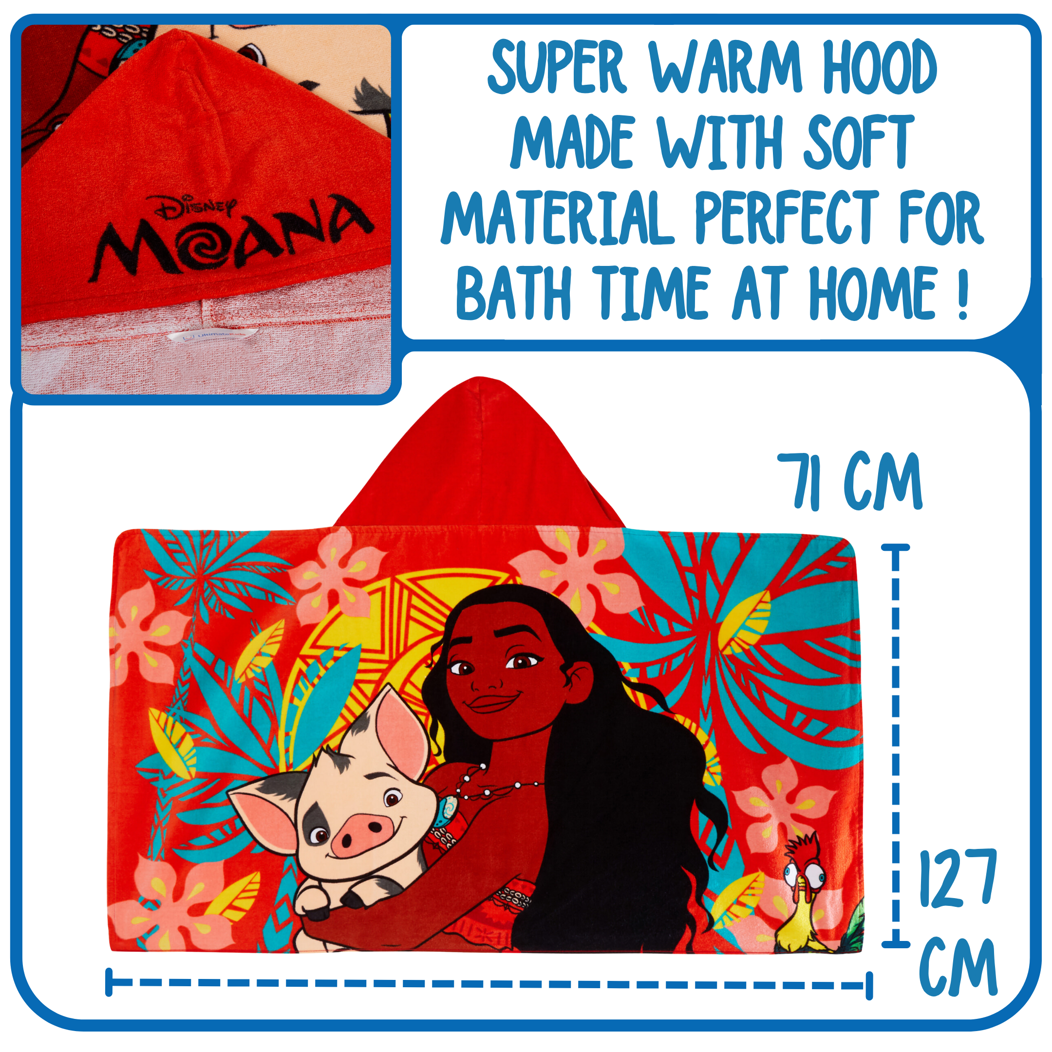 Disney Moana Hooded Towel Girls Poncho Kids Beach Towel Bath Towel Swimming Wrap