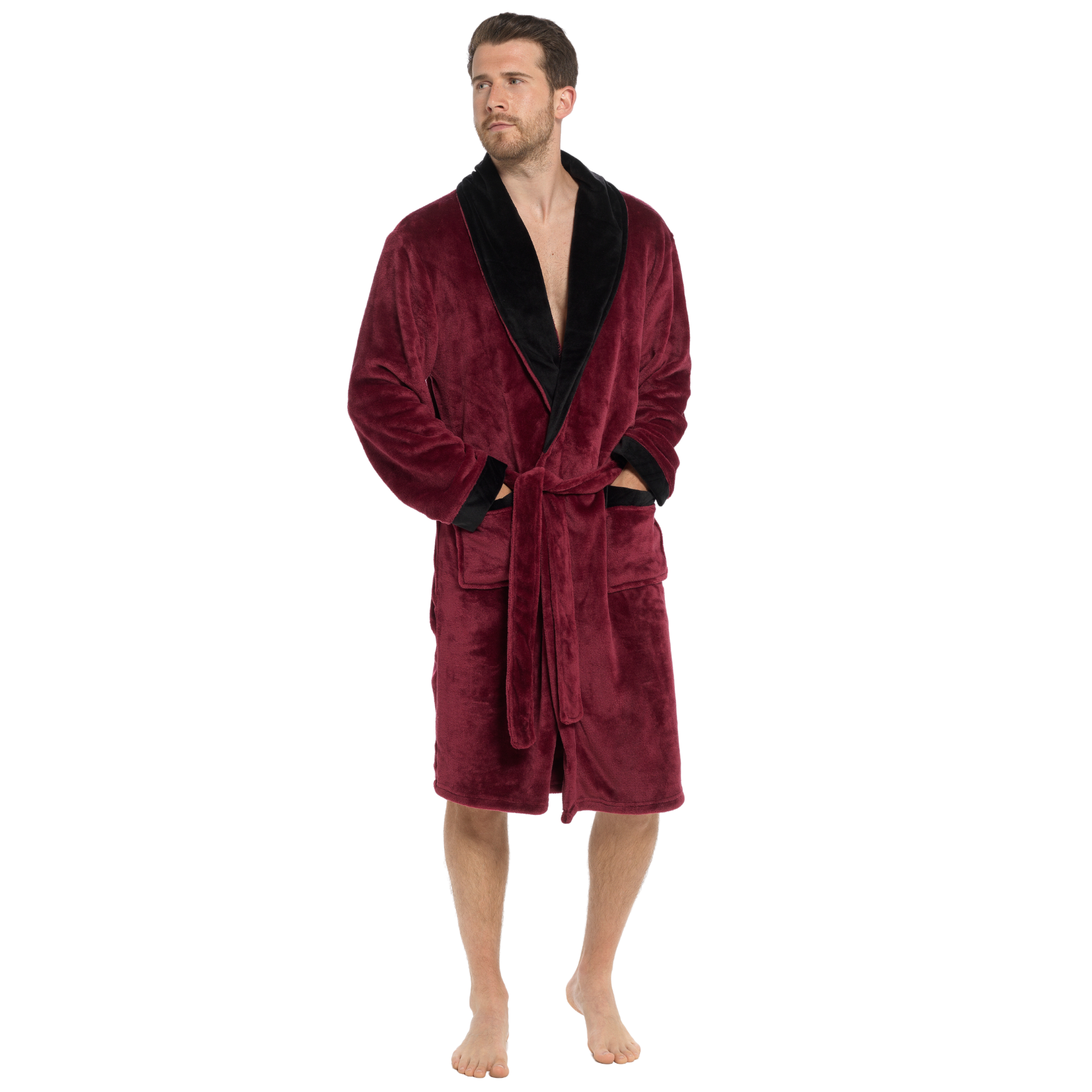 Mens Luxury Fleece Robe With Satin Trim Collar Mens Dressing Gown Housecoat Gift