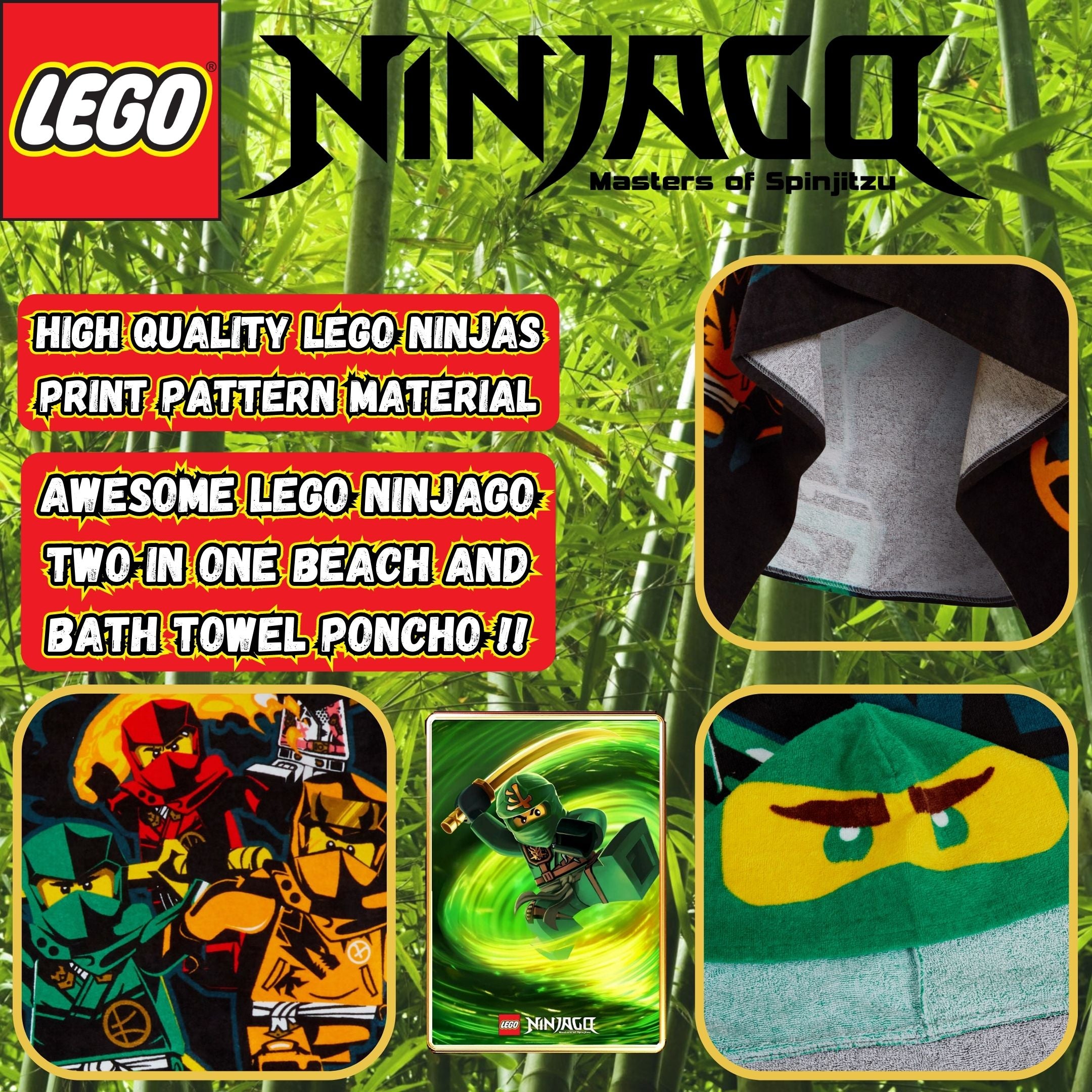 LEGO Ninjago Hooded Towel Kids LEGO Poncho Beachtowel Bath Towel Swimming Wrap