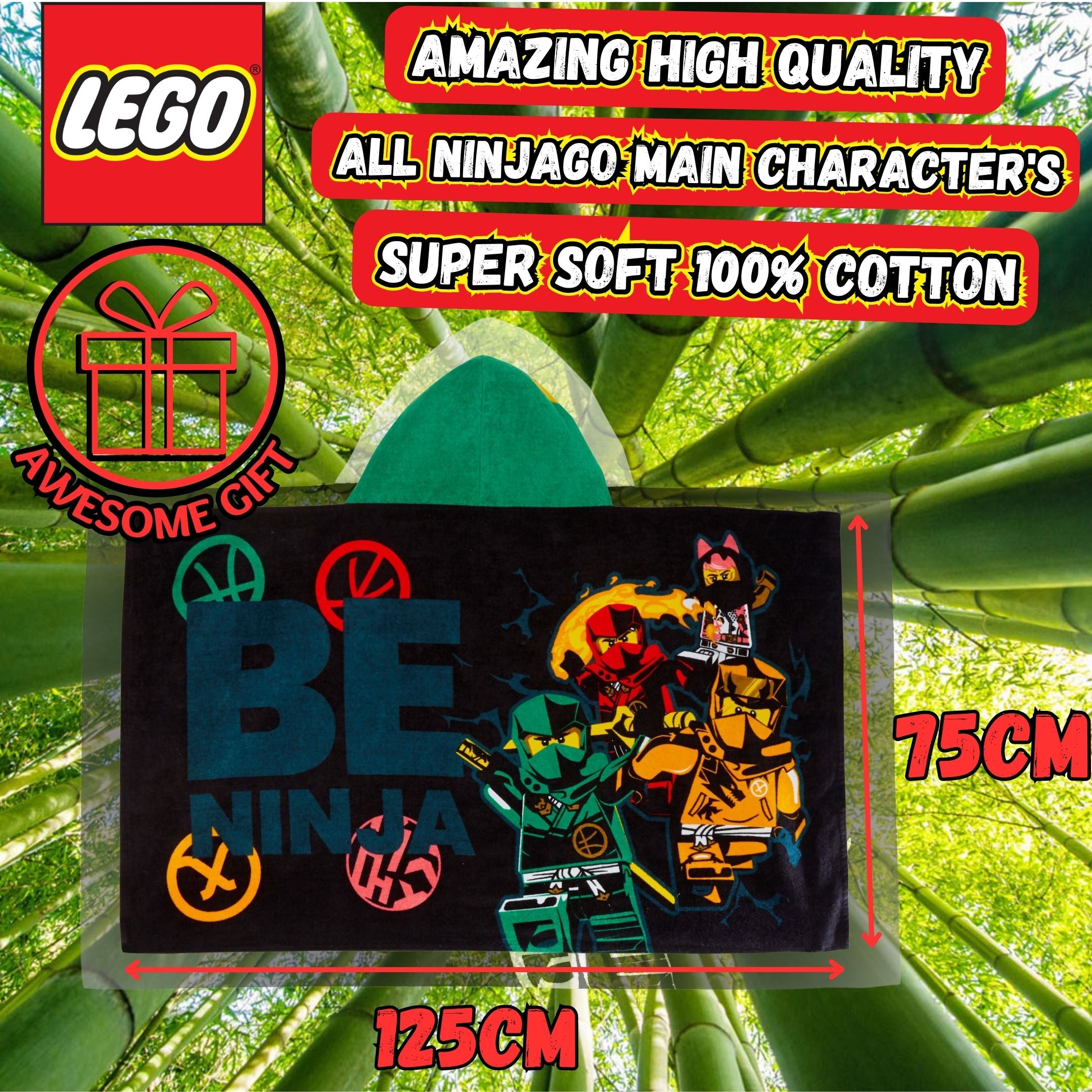 LEGO Ninjago Hooded Towel Kids LEGO Poncho Beachtowel Bath Towel Swimming Wrap