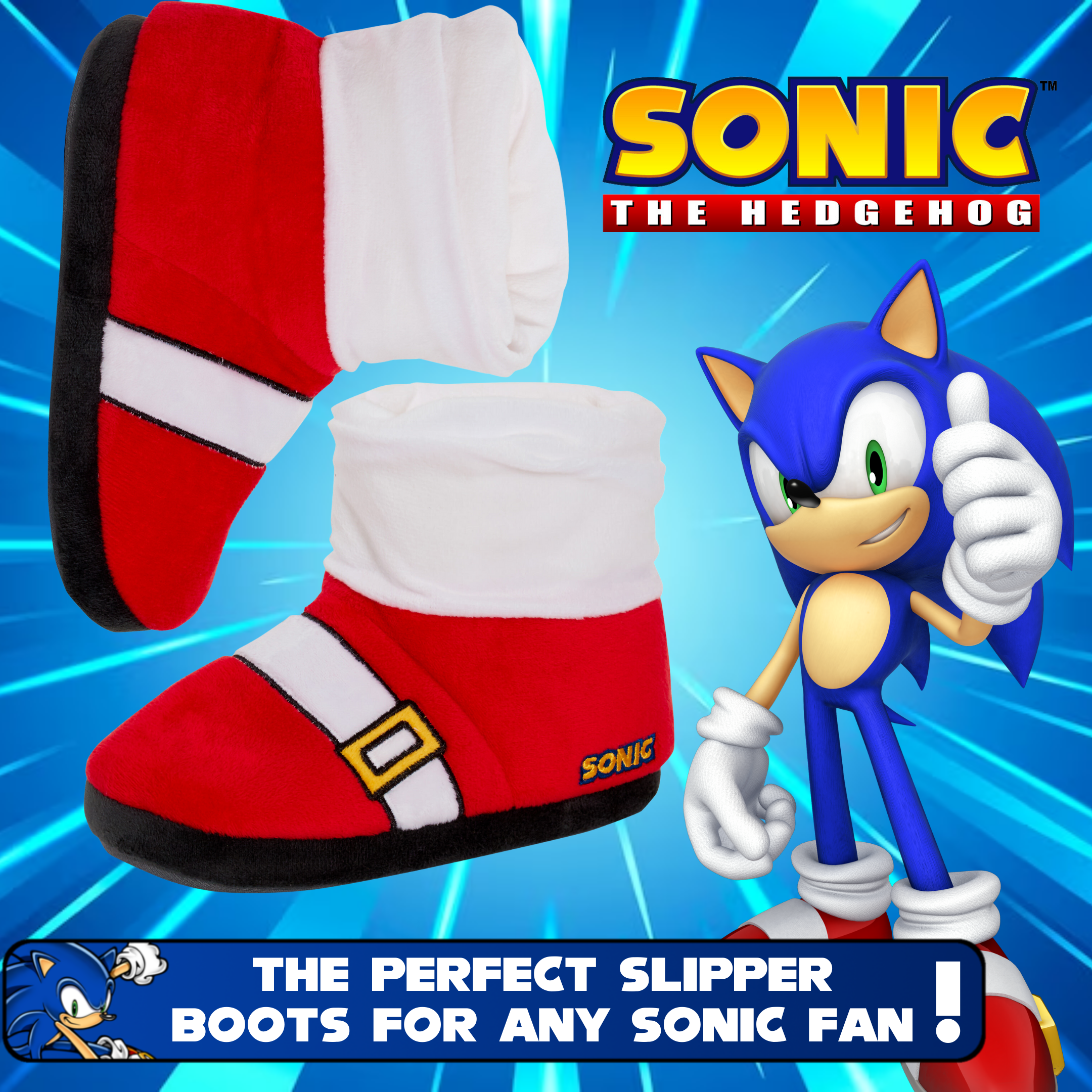Sonic The Hedgehog Slipper Boots Kids Slippers Dress Up Gamer Fleece House Shoes