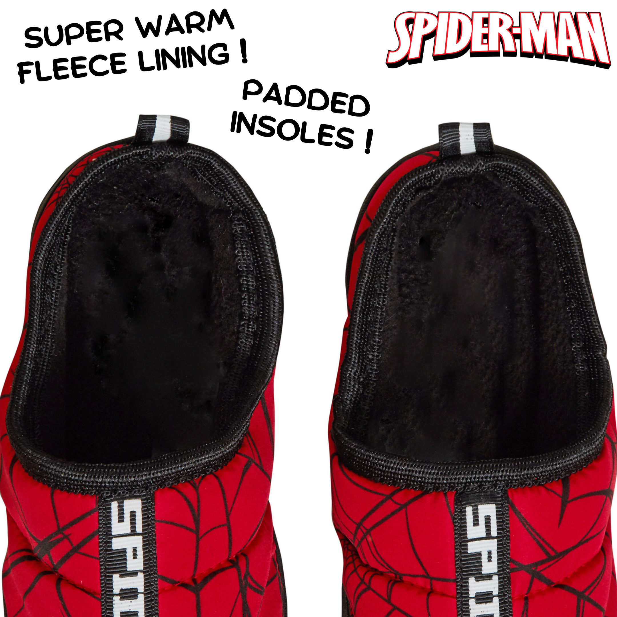 Boys Spider-Man Slippers Kids Marvel Quilted Fleece Lined Slip On House Shoes