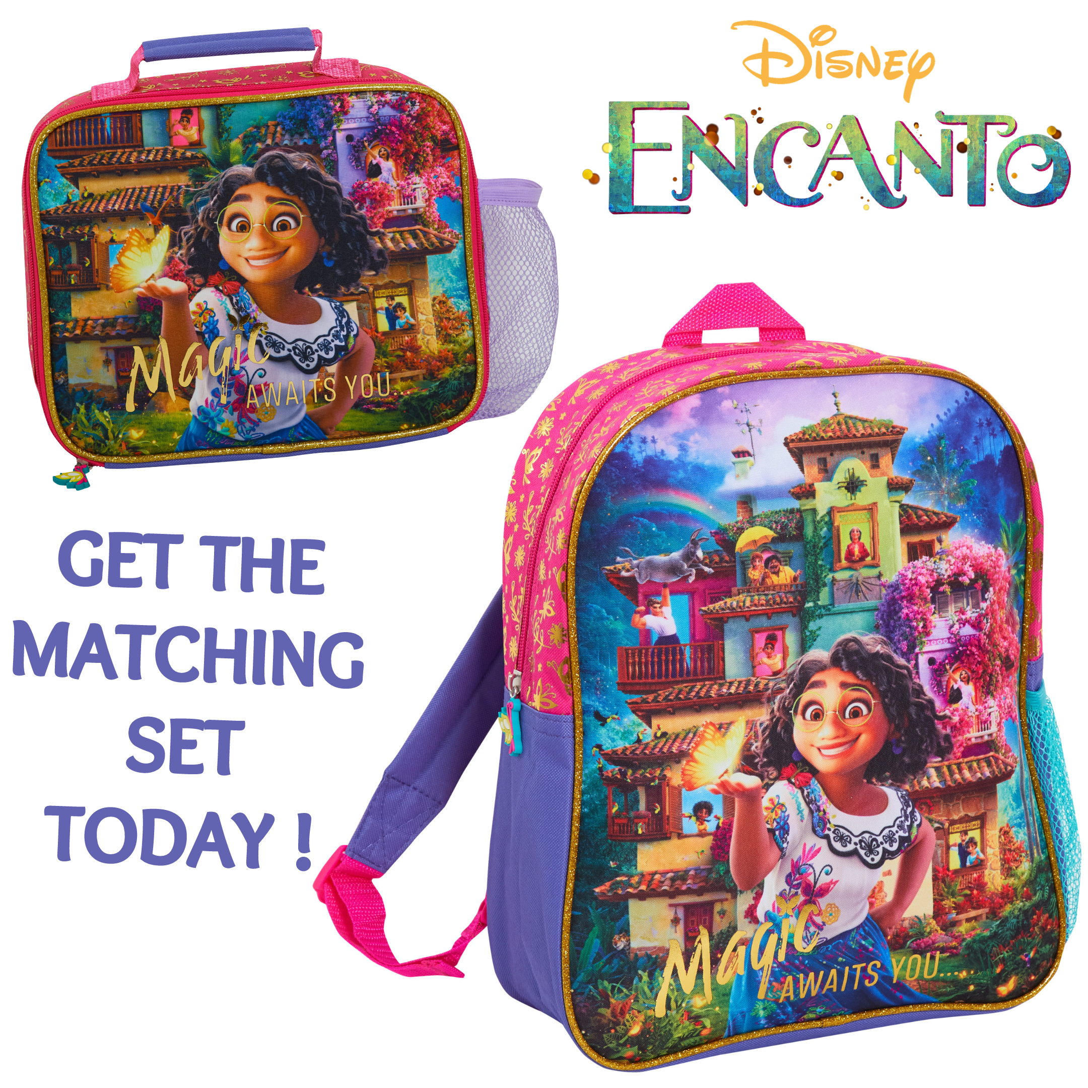 Disney Encanto Lunch Bag Bottle Holder Girls School Insulated Cooler Lunchbox
