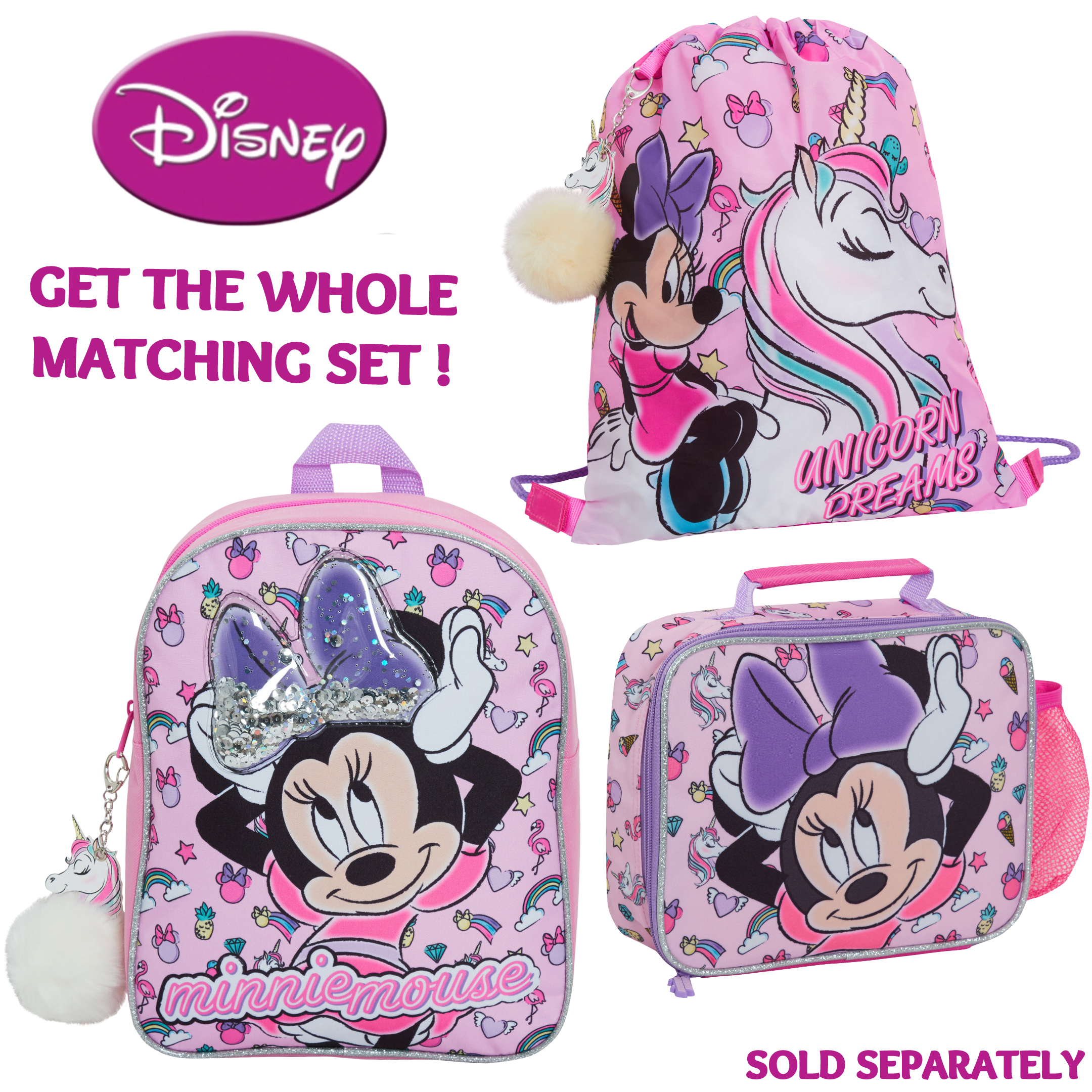 Disney Minnie Mouse Lunch Bag Bottle Holder Nursery Insulated Cooler Lunchbox