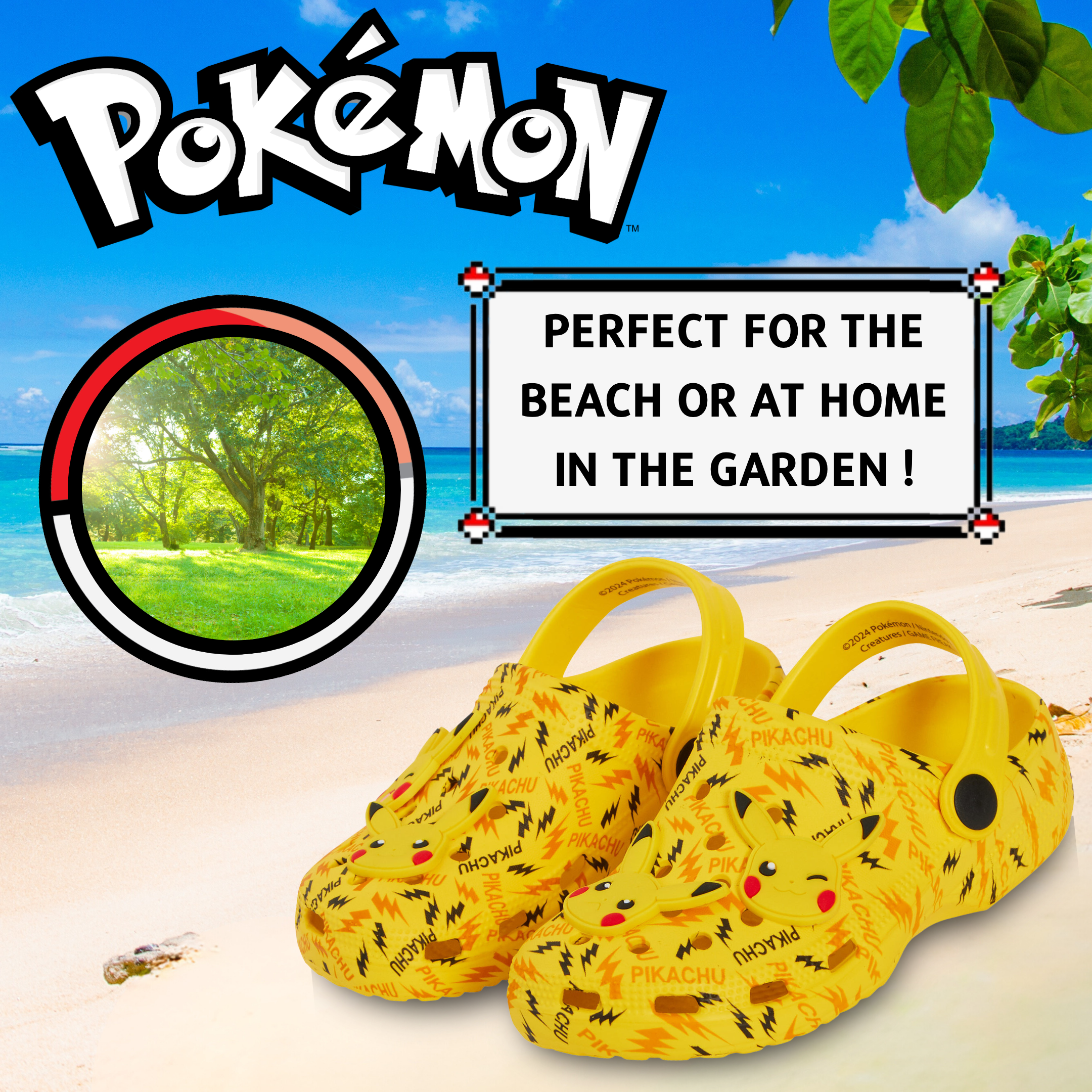 Pokemon Pikachu Clogs + Charms Kids Sandals Boys Girls Sliders Strap Beach Shoes