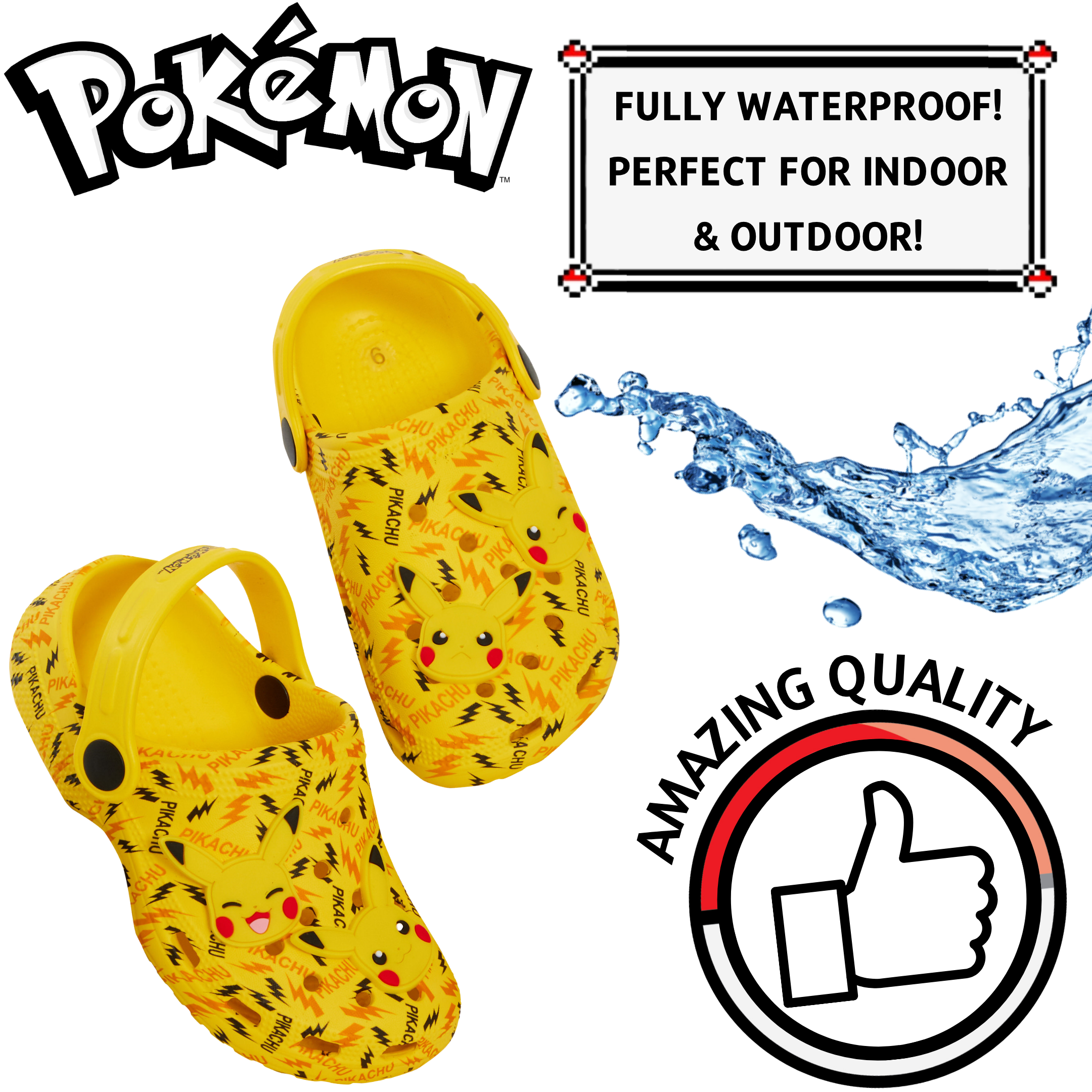 Pokemon Pikachu Clogs + Charms Kids Sandals Boys Girls Sliders Strap Beach Shoes