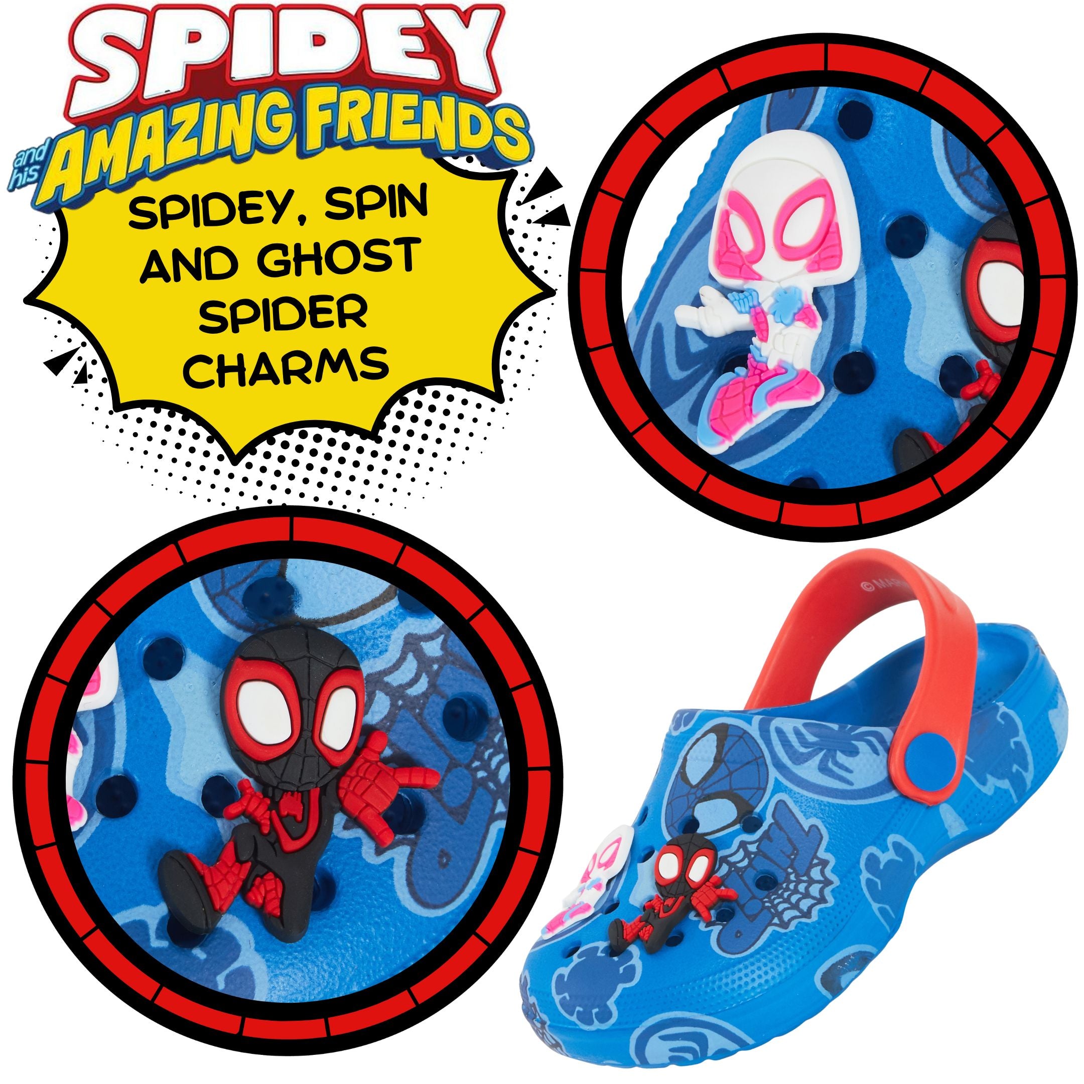 Boys Spidey and His Amazing Friends Clog Sandals + Charms Sliders Beach Shoes