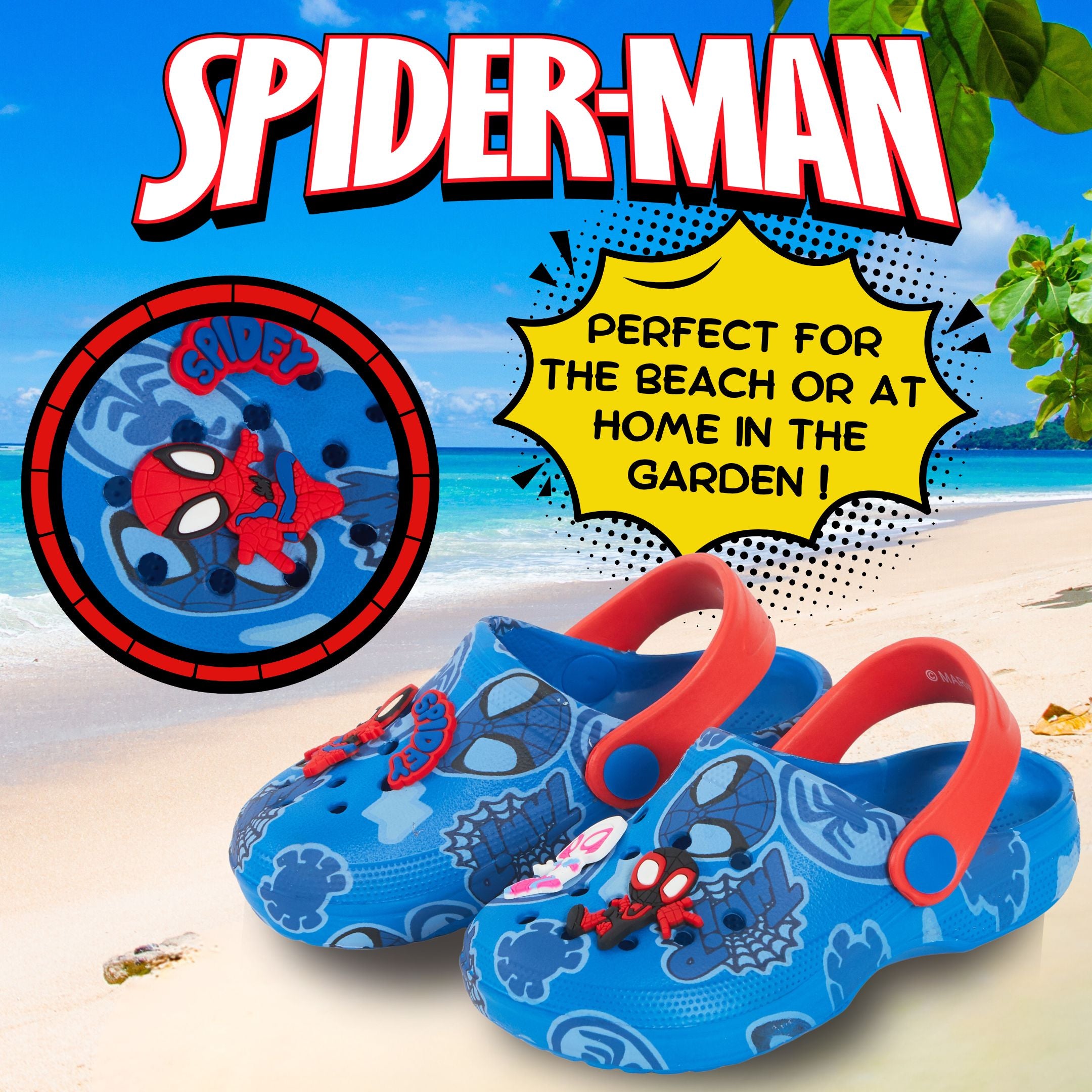Boys Spidey and His Amazing Friends Clog Sandals + Charms Sliders Beach Shoes