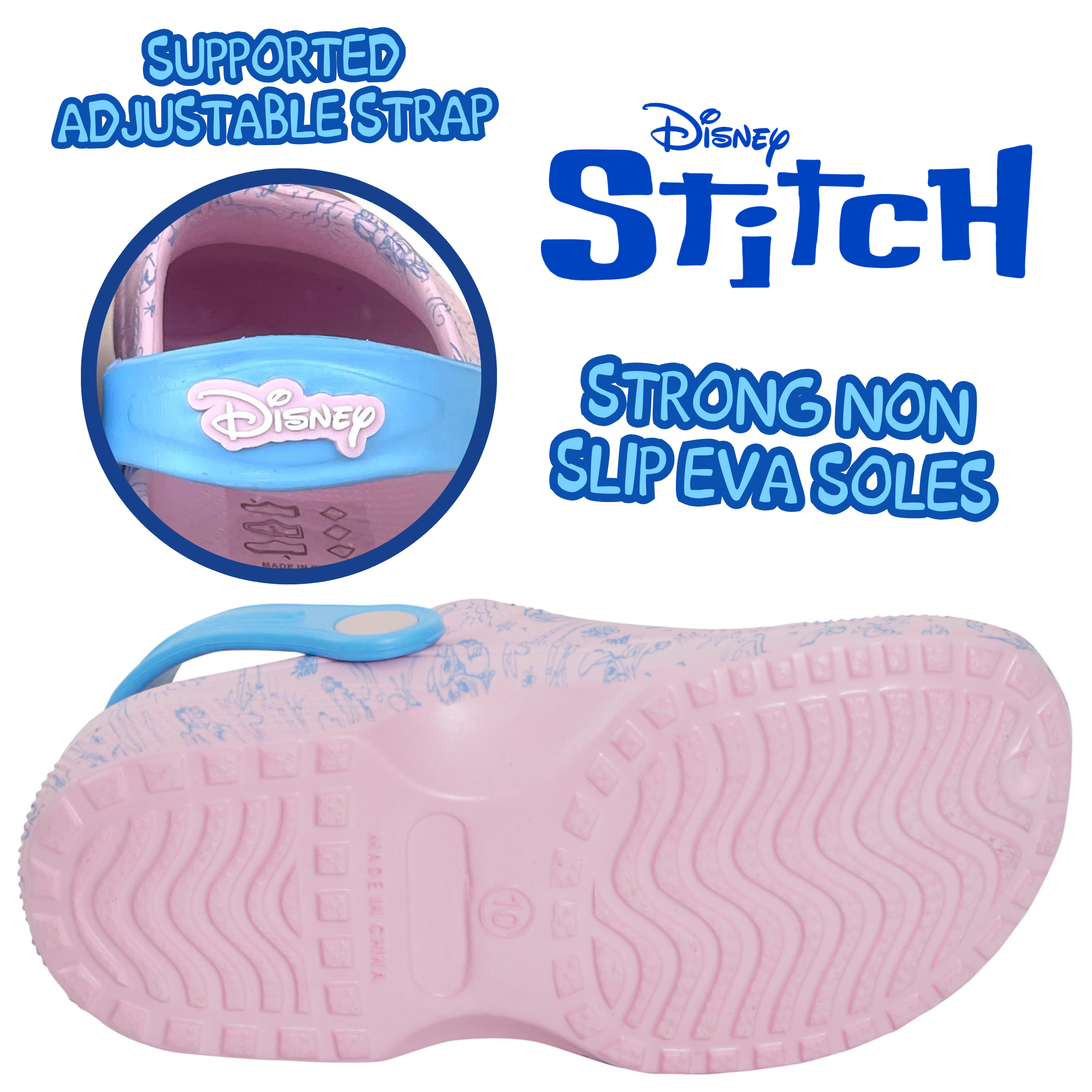 Girls Disney Stitch Clogs Sandals + Charms Kids Angel Summer Sliders Beach Shoes