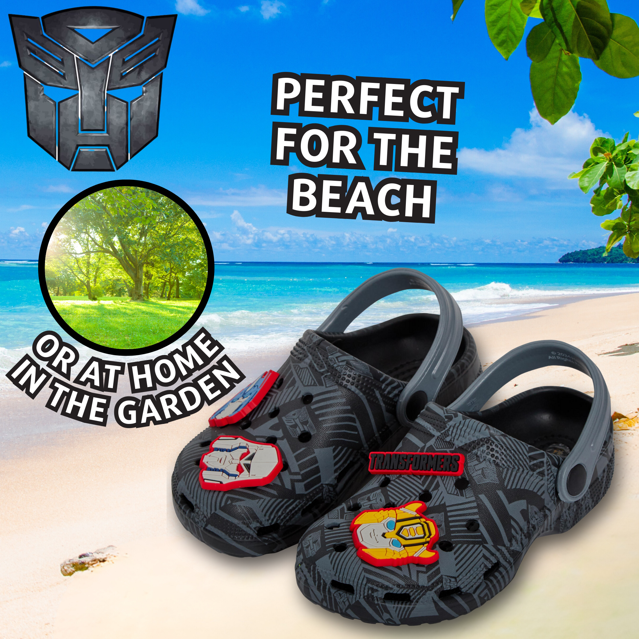 Boys Transformers Clogs + Charms Kids Sandals Optimus Prime Sliders Beach Shoes