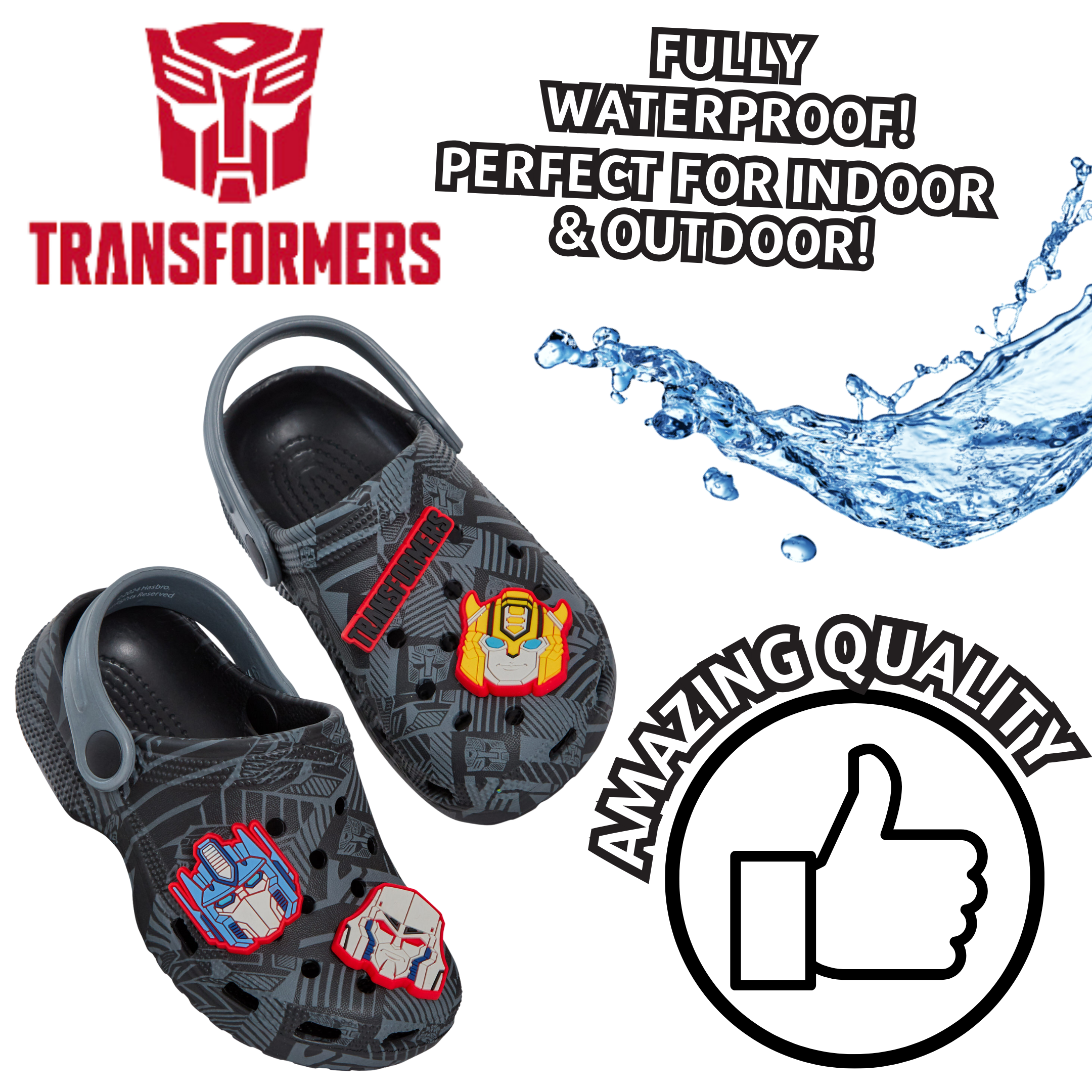 Boys Transformers Clogs + Charms Kids Sandals Optimus Prime Sliders Beach Shoes
