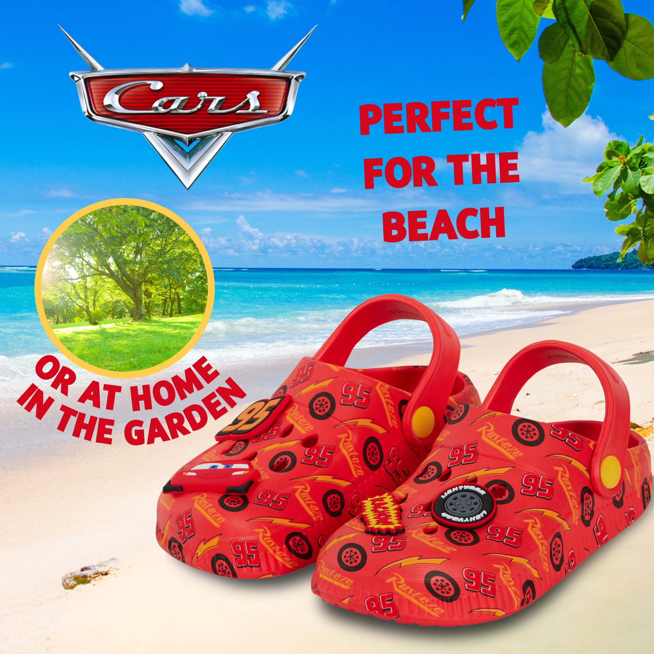 Boys Disney Cars Clogs + Charms Kids Sandals Lightning McQueen Sliders + Strap