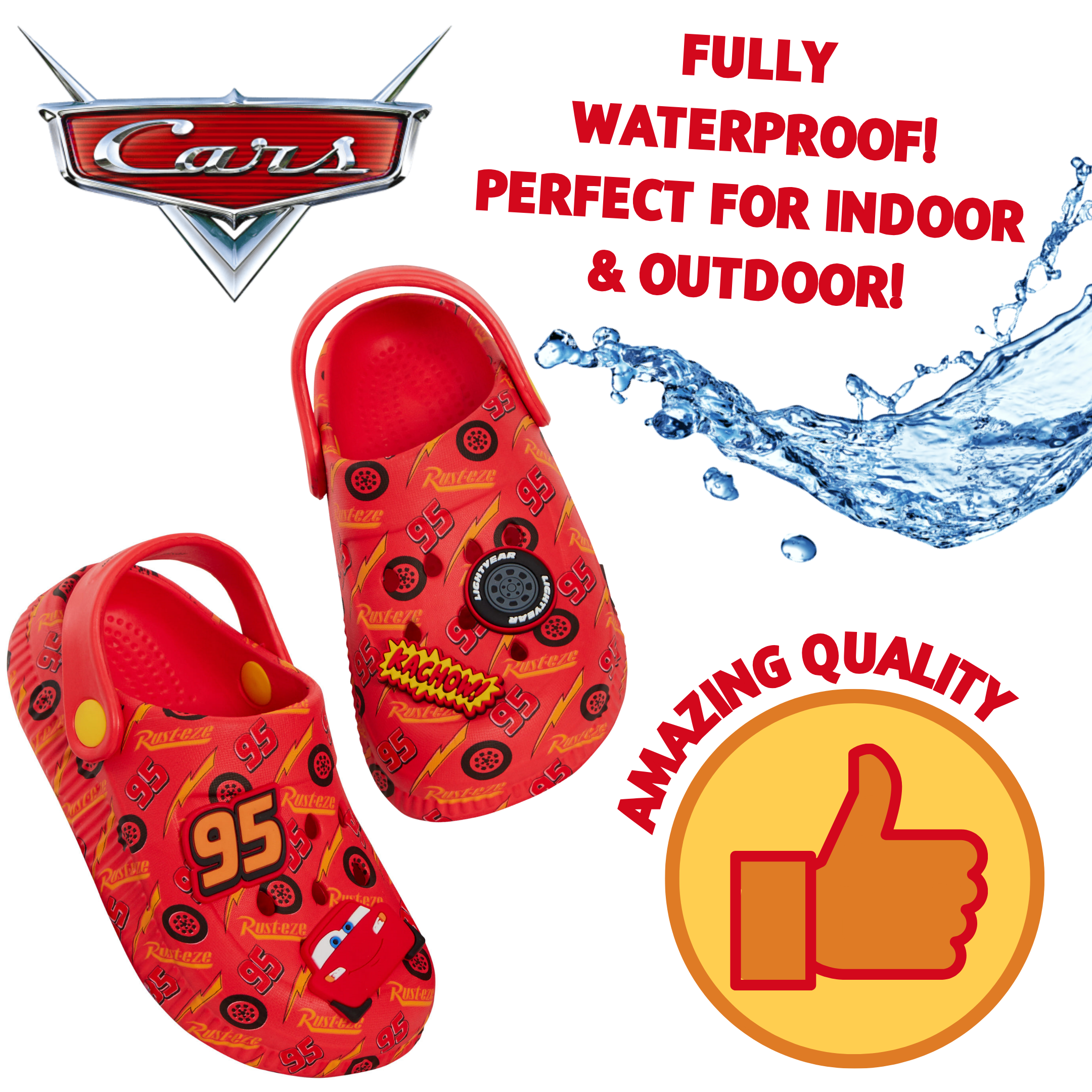 Boys Disney Cars Clogs + Charms Kids Sandals Lightning McQueen Sliders + Strap